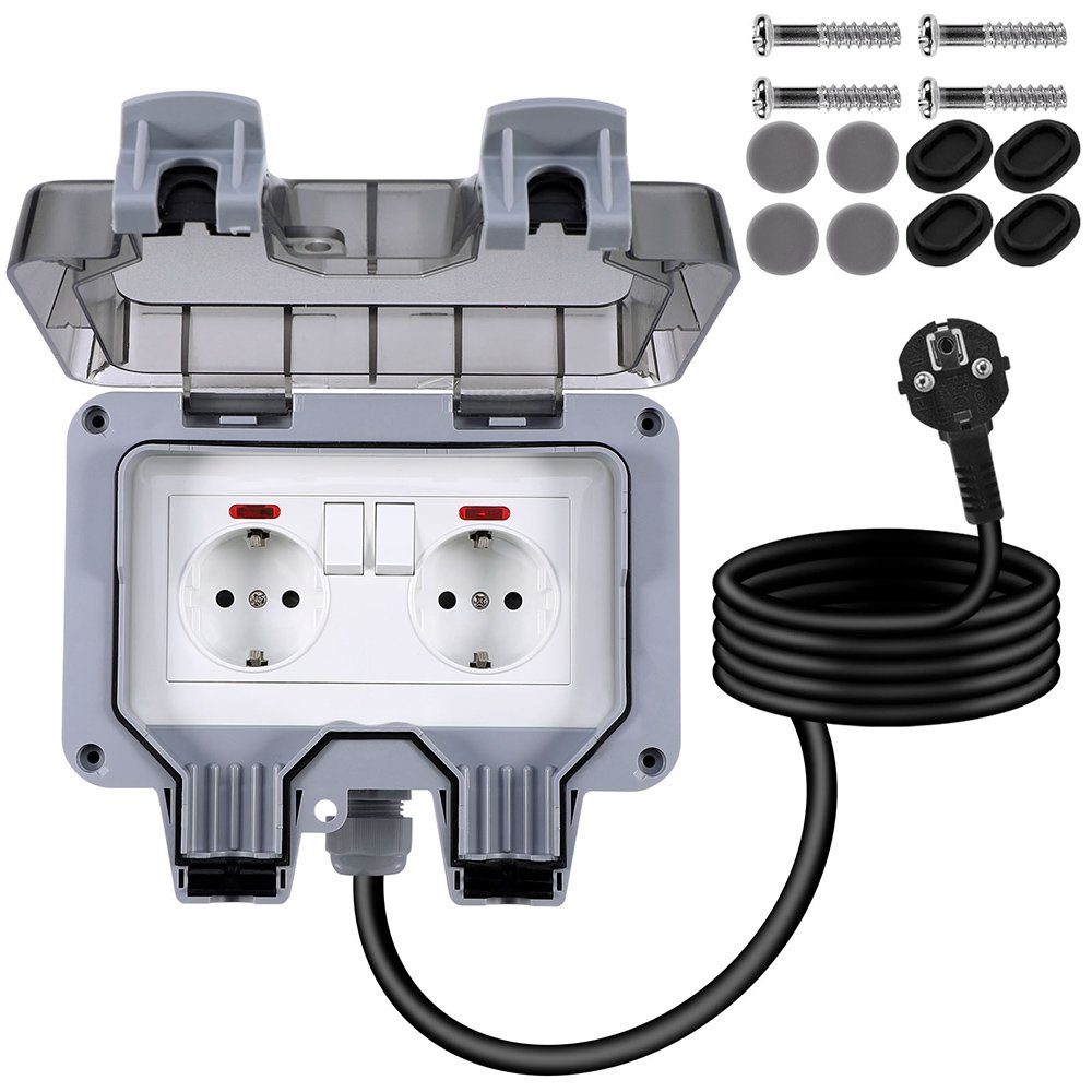Gartensteckdose Außensteckdose Steckdose Garten IP66 Wasserdicht Mit 3/6/10M Kabel