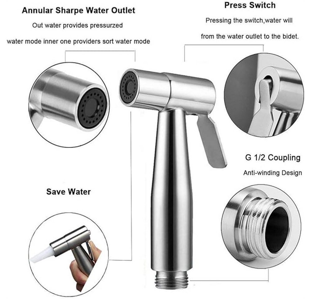 Thumbnail - ZEUOPQ Seitenbrause Hand-Bidet-Sprüh–Wassertankhaken und flexibler Teleskop-Brauseschlauch, (Komplettes Bidet-Set für Hy...