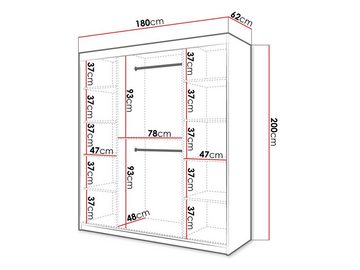 MIRJAN24 Kleiderschrank Riflo Slim 1 180 (mit Schiebetüren) 2-türig, zwei Kleiderstangen, Aluminium-Gleitschienen