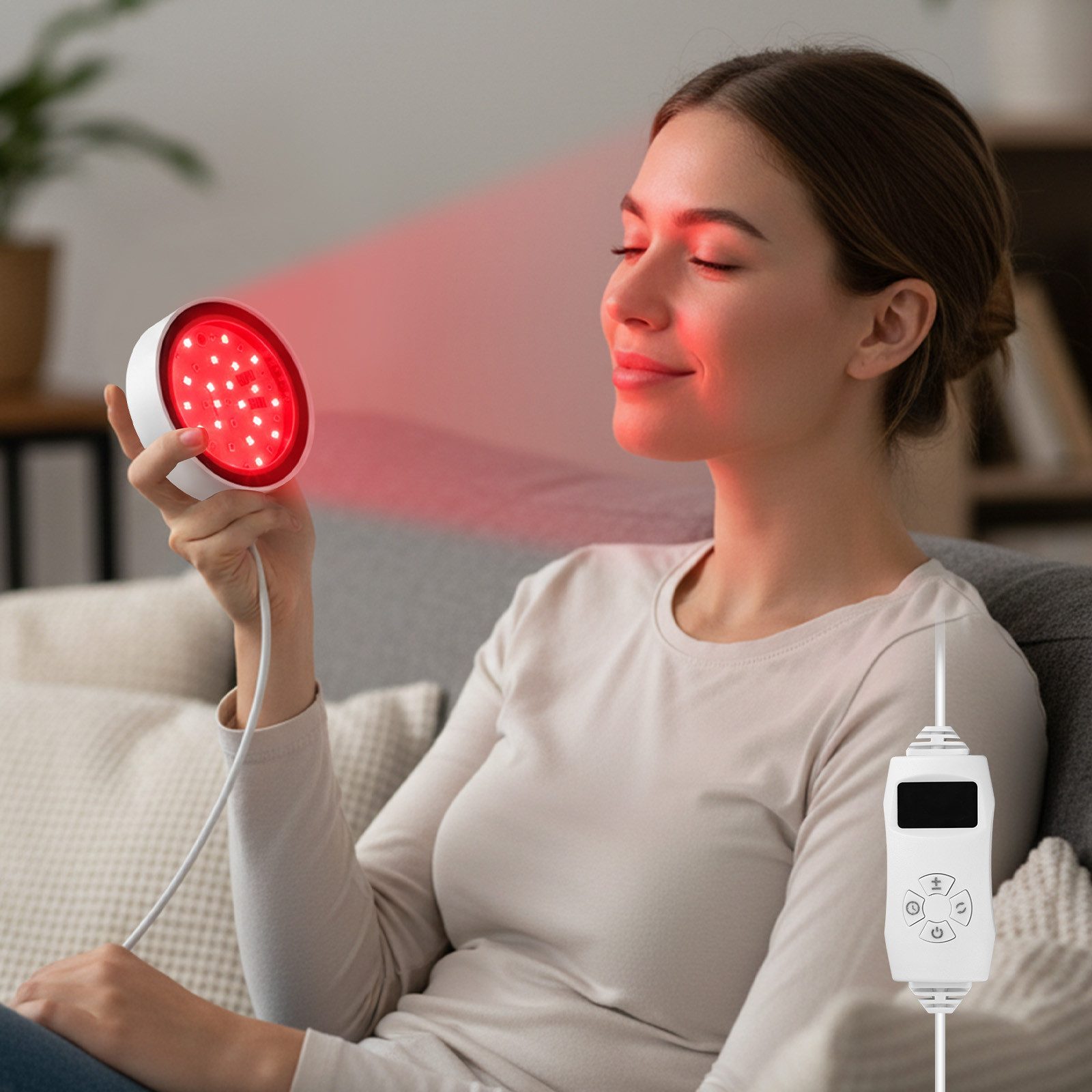 QUBEBU Tageslichtlampe Infrarotlampe 660&850nm Lichttherapielampe Rotlichtlampe Schreibtisch, 660 nm Rot & 850 nm Infrarot, LED fest integriert, Medizinprodukt zur Anwendung bei Erkältung und Muskelverspannung, Abnehmbarer Standfuß, mit 6-stufigem Timer, 3 Modes
