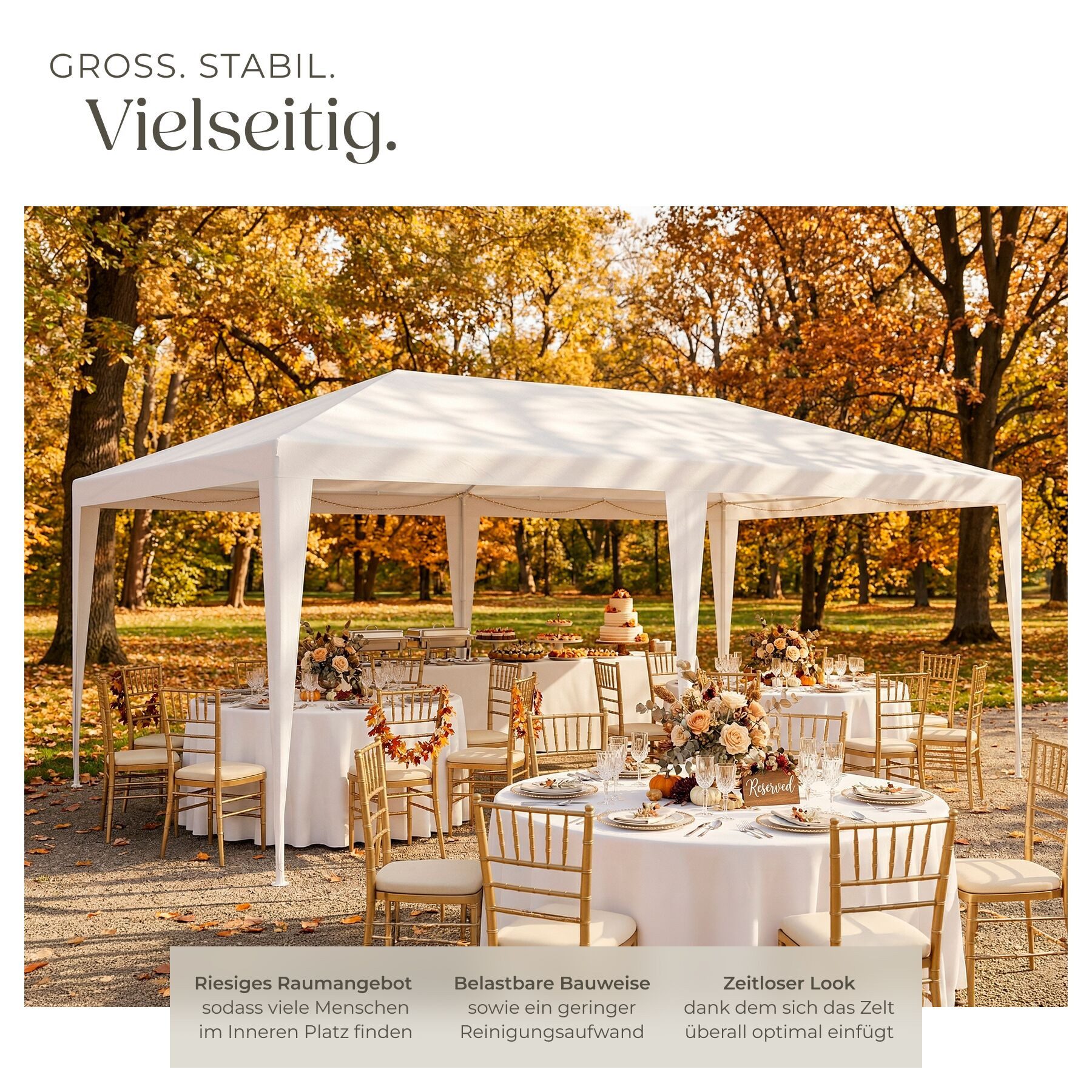 tectake Pavillon Partyzelt Novara mit 5 Seitenteilen, wasserdicht, 6x3m mit UV-Schutz, mit 5 Seitenteilen, (600 x 300 x 250 cm, Komplettset), 5 abnehmbare Seitenteile