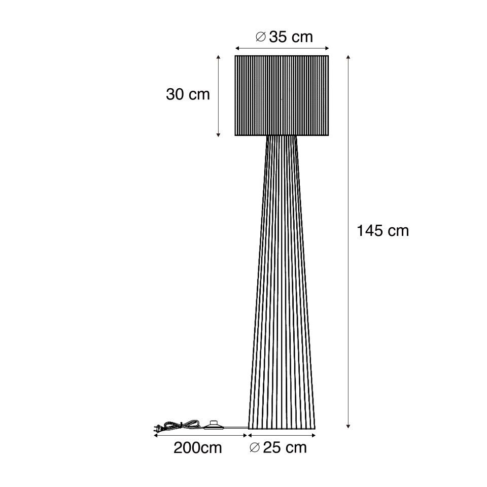 Qazqa Stehlampe Dart, ohne Leuchtmittel, Warmweiß, QAZQA Stehlampe, e27, Naturel, Papier, Japandi
