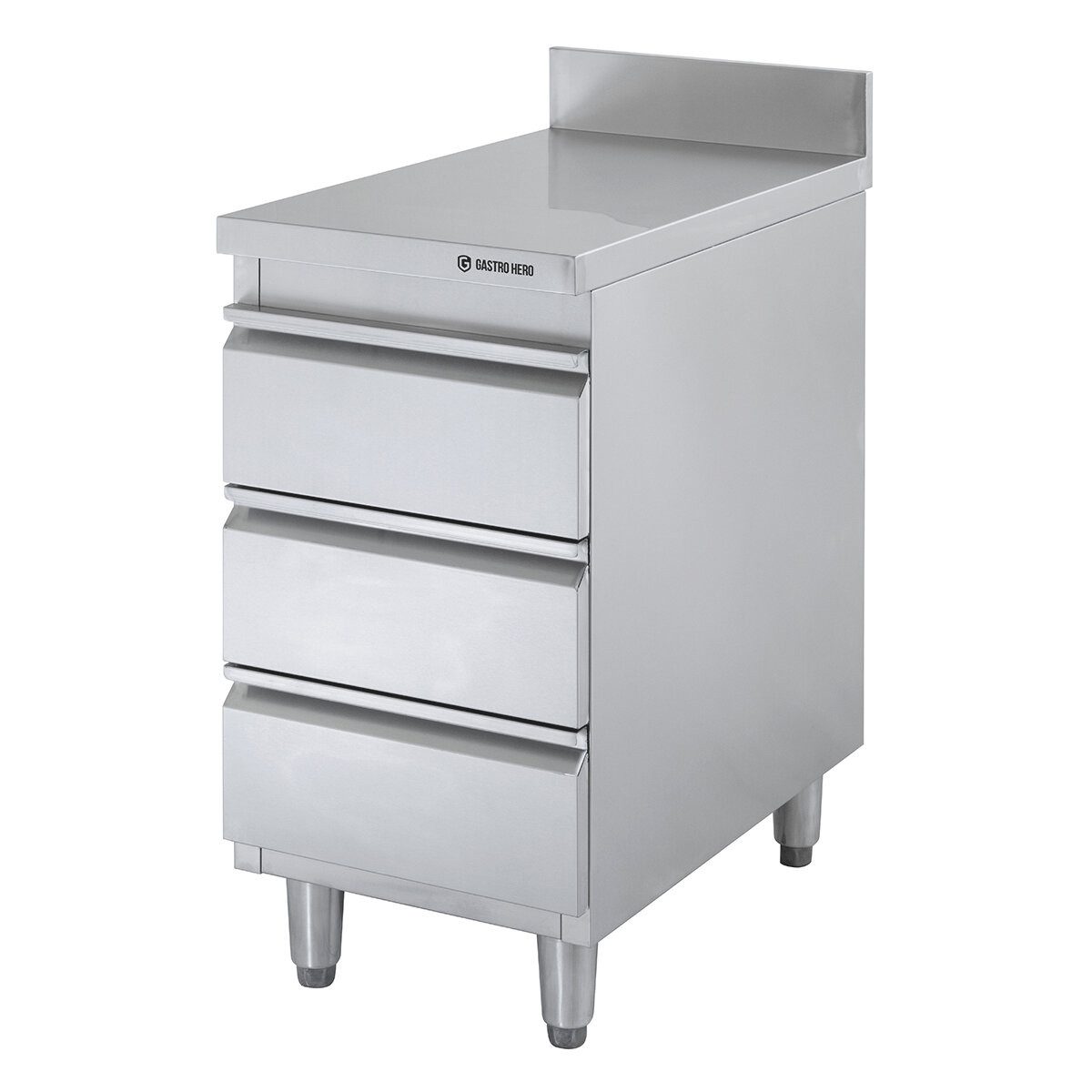GastroHero Hochschrank Edelstahl Schubladenschrank 400x600 mm 3 Schubladen Aufkantung