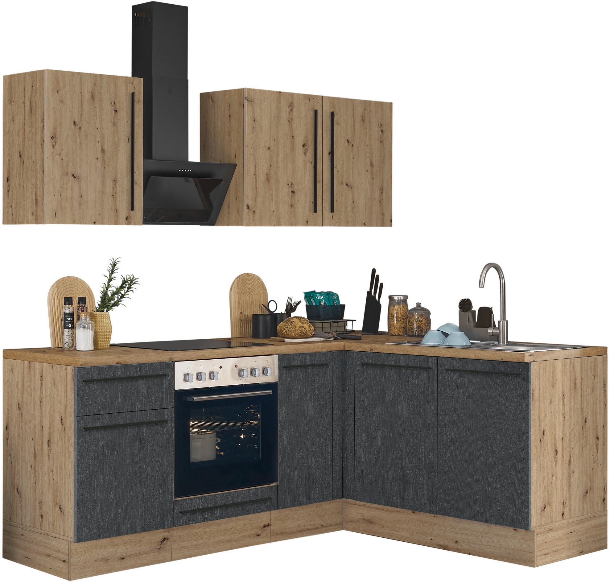 KOCHSTATION Winkelküche Florida, Stellbreite 210x165 cm, wahlweise mit E-Geräten, mit Softclose für Türen und Schubkästen