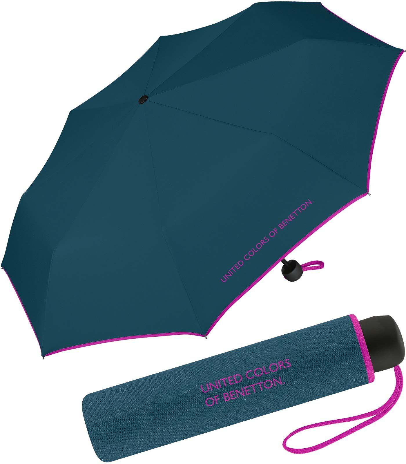 - Benetton uni, Saum kontrastreichem blau-pink of Modefarben United leuchtende Mini Taschenregenschirm Colors Super mit