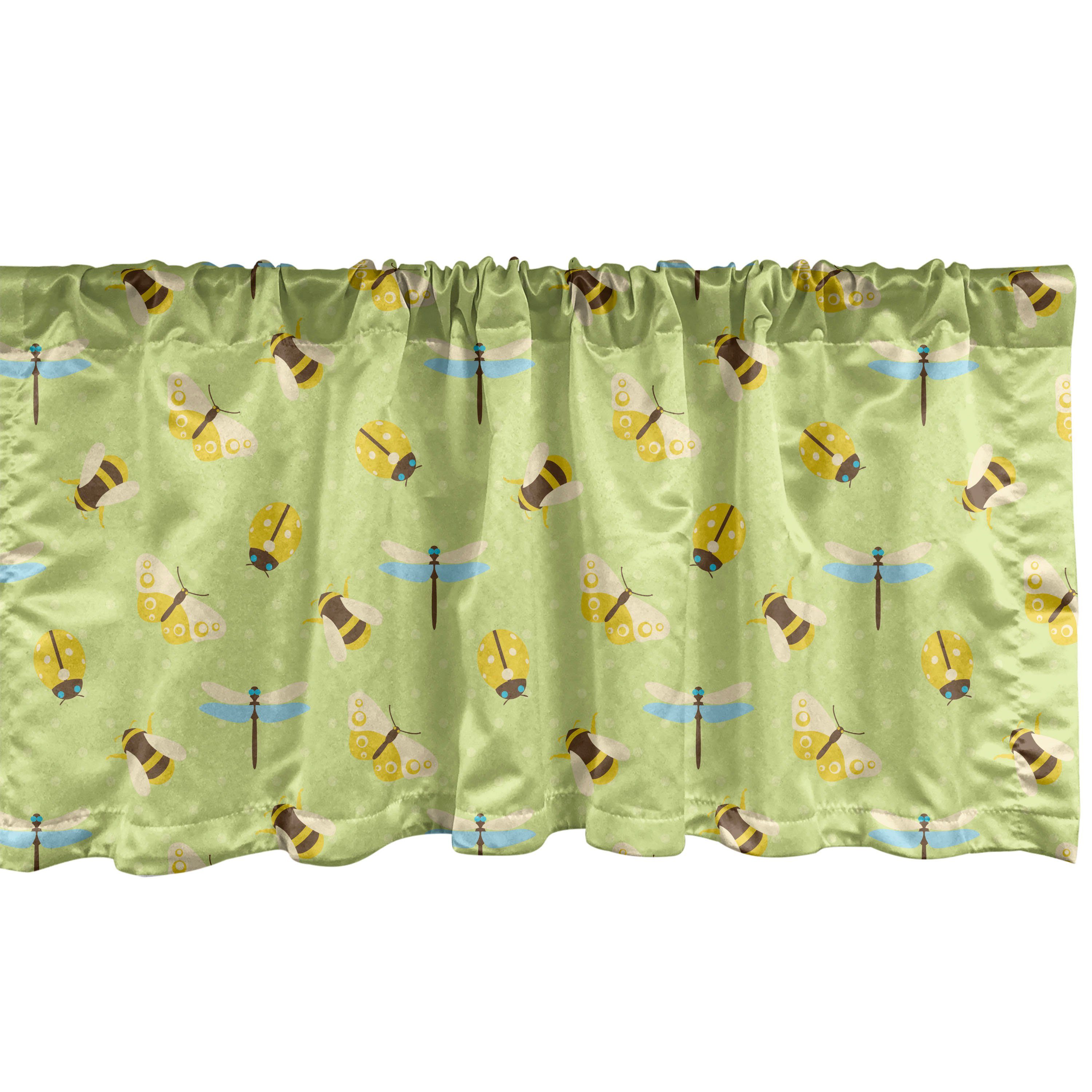 Scheibengardine Vorhang Volant für Küche Schlafzimmer Dekor mit Stangentasche, Abakuhaus, Microfaser, Insekten Libelle Käfer Schmetterling