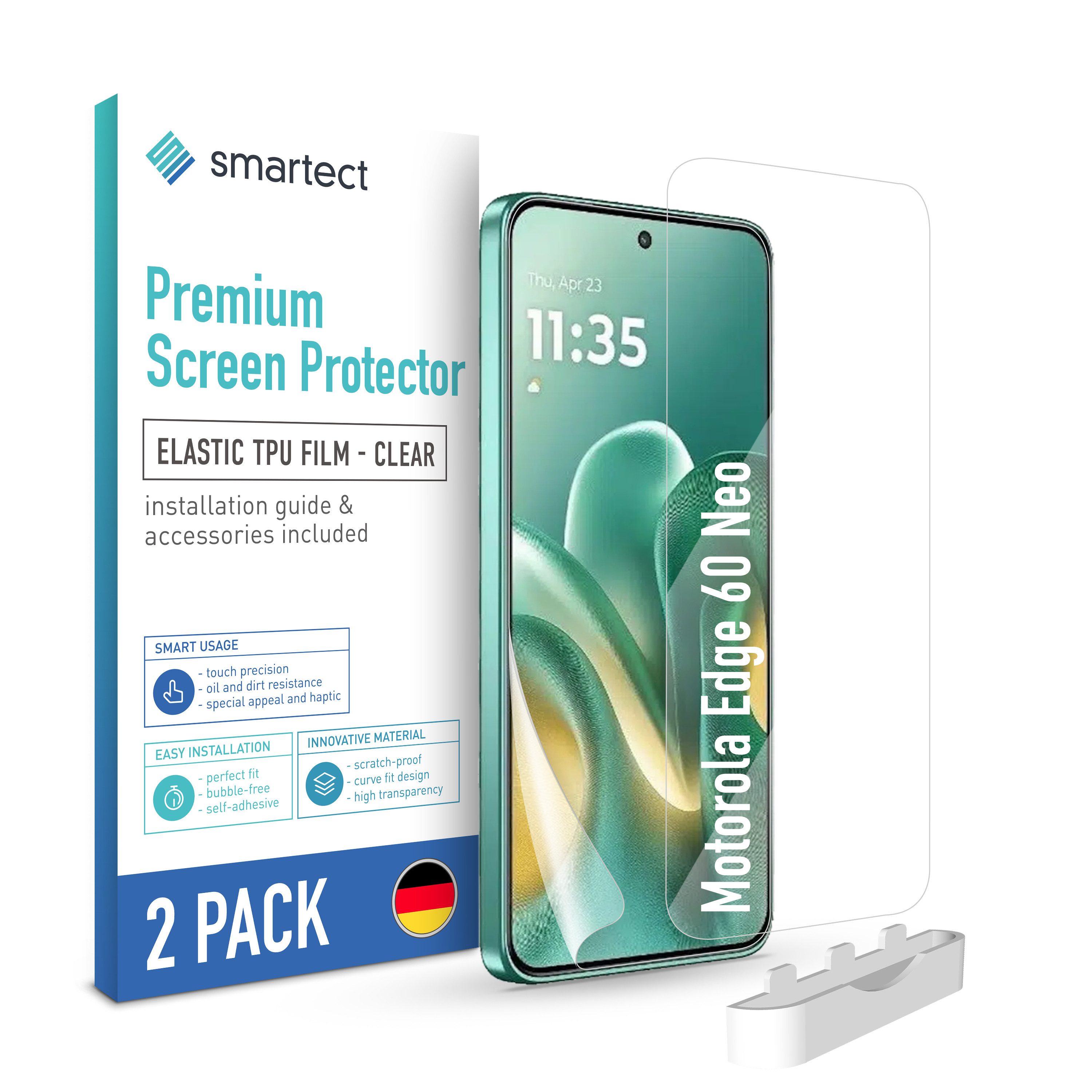 smartect Displayschutzfolie 2X TPU Schutzfolie Klar für Motorola Edge 60 Neo für Motorola Edge 60 Neo, Set, 2 Stück, Ultra-klar, Kratzfest, Blasenfrei, Oleophob, Fingerabdruck kompatibel