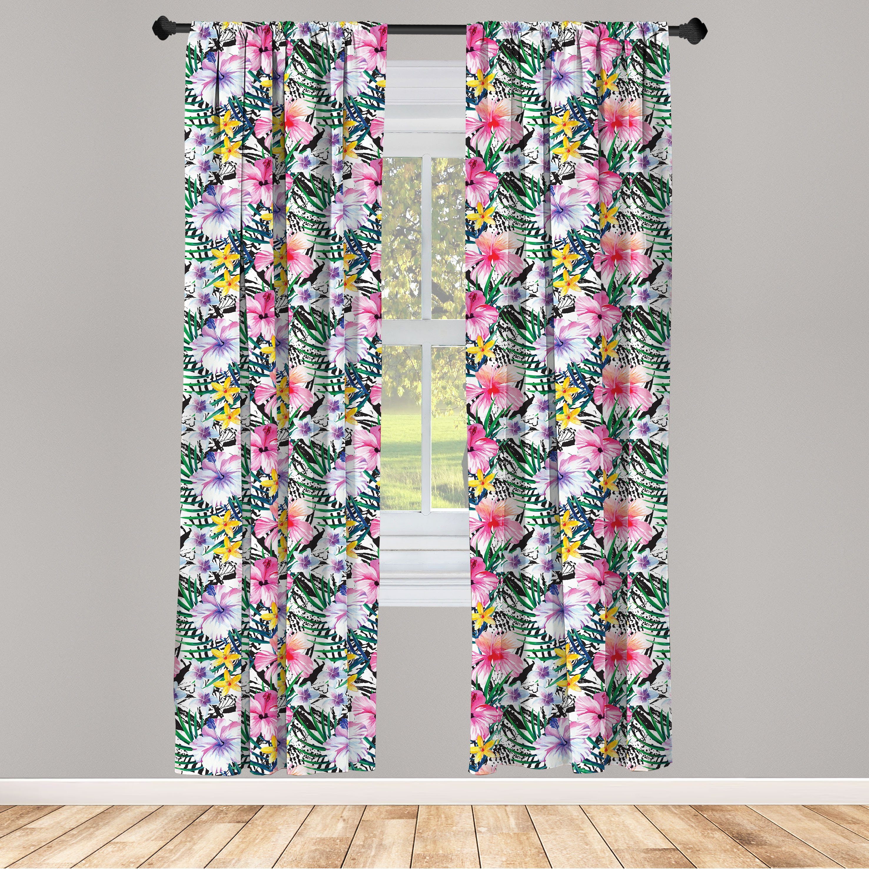 Gardine Vorhang für Wohnzimmer Schlafzimmer Dekor, Abakuhaus, Microfaser, hawaiisch Tropic Hibiscus Plumeria
