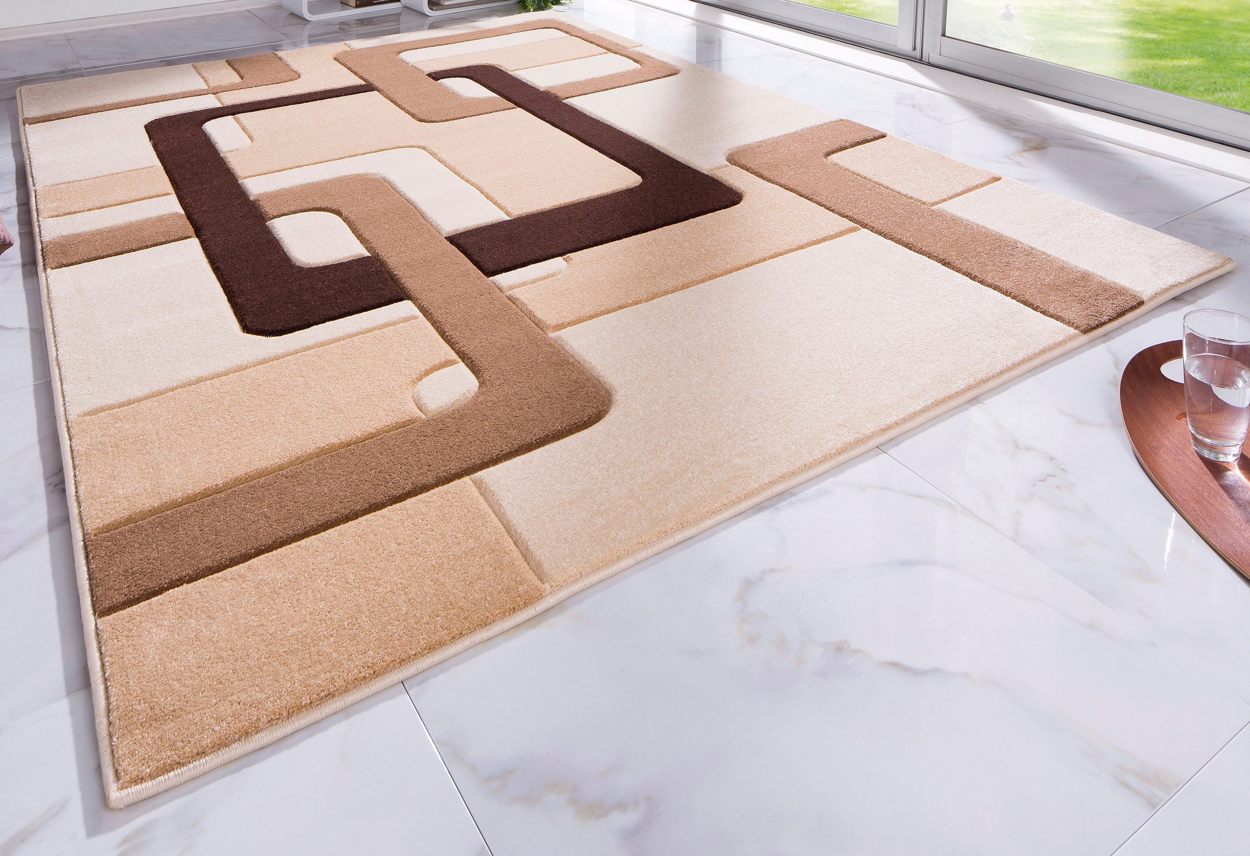 Teppich Maxim, my home, rechteckig, braun/beige 3D-Design Höhe: mm, Hoch-Tief-Effekt, Kurzflor, 13