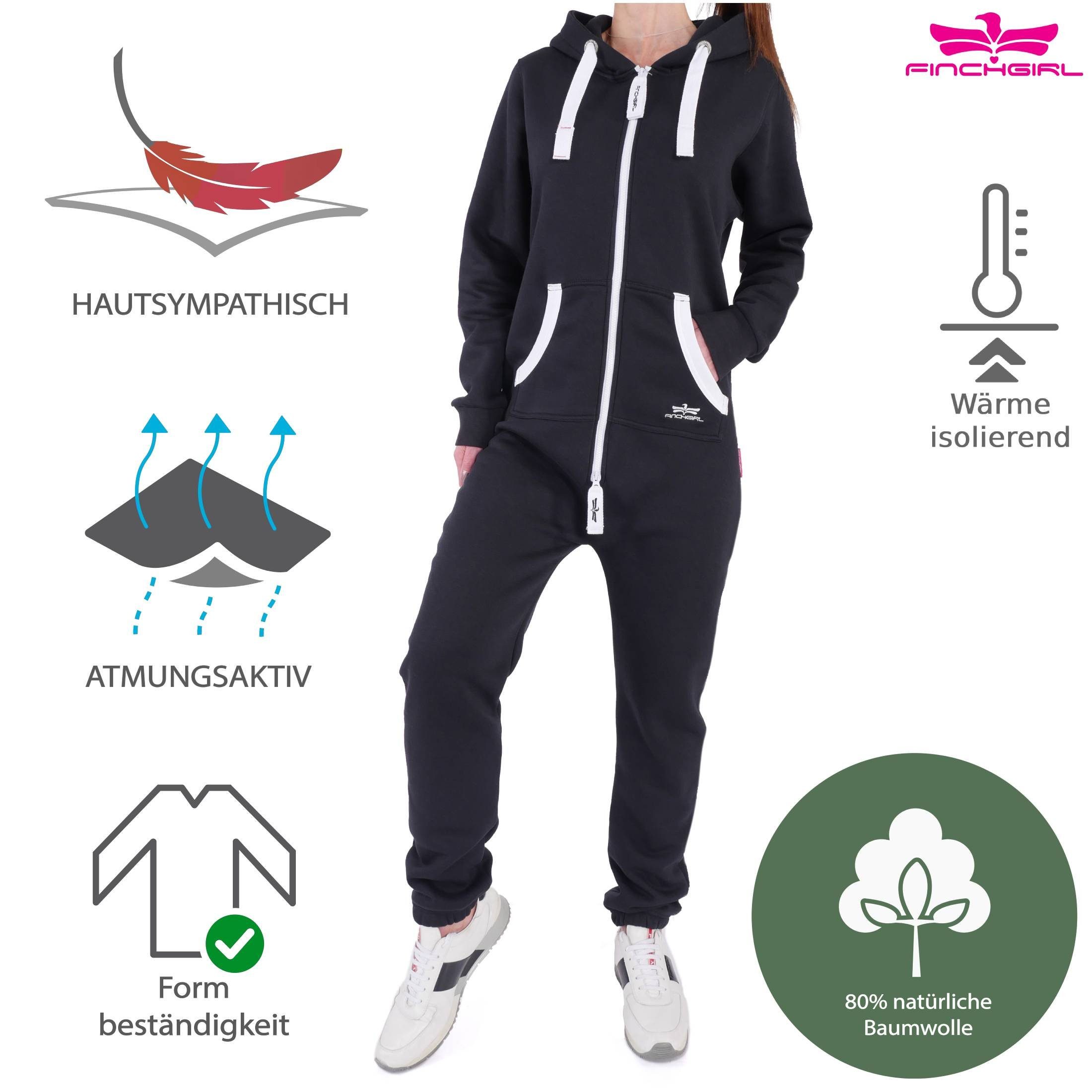 Finchgirl Jumpsuit FG18R Damen Anzug Jogging Trainingsanzug Overall Schwarz Jogger Jumpsuit