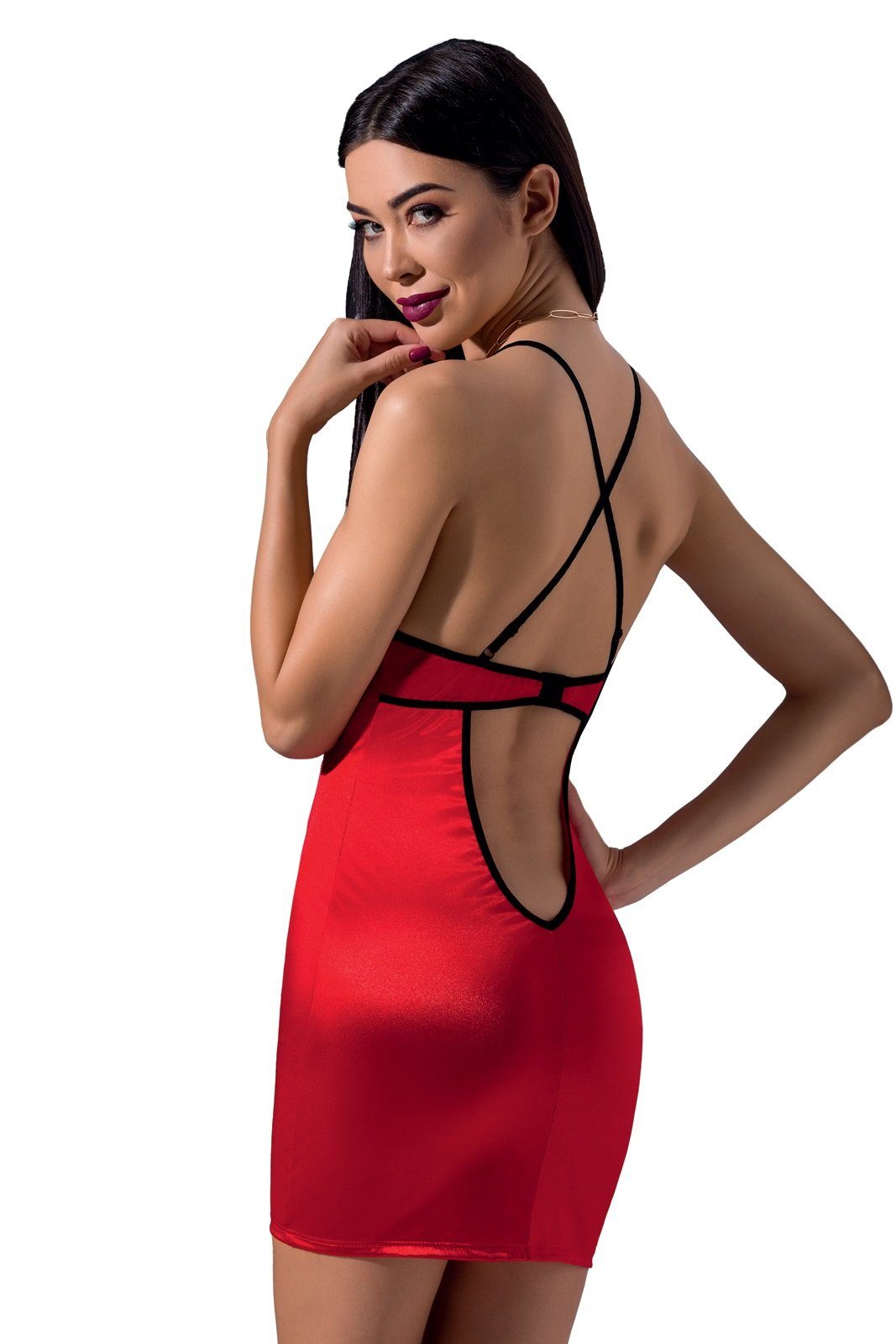 Passion Spitzenkleid Minikleid Femmina rot schwarz Satin Dessous mit Bügeln (2-tlg)