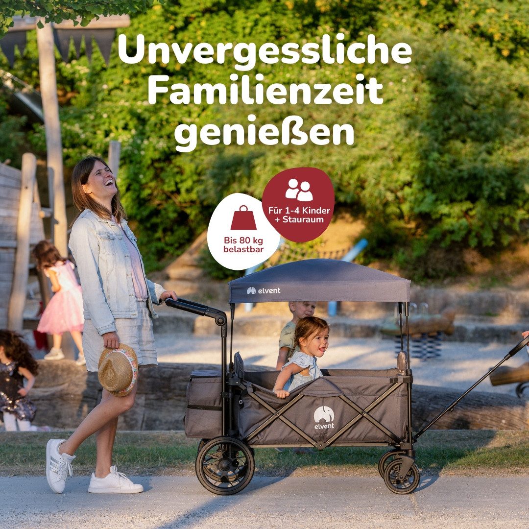 elvent Bollerwagen WagonPro City, Kompakt faltbar, Für 1-4 Kinder, Ideal für große Abenteuer