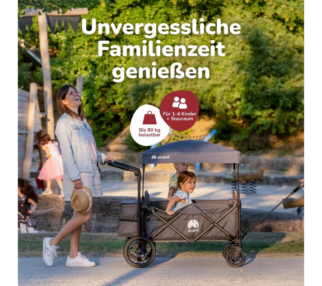 Thumbnail - elvent Bollerwagen WagonPro City, Kompakt faltbar, Für 1-4 Kinder, Ideal für große Abenteuer