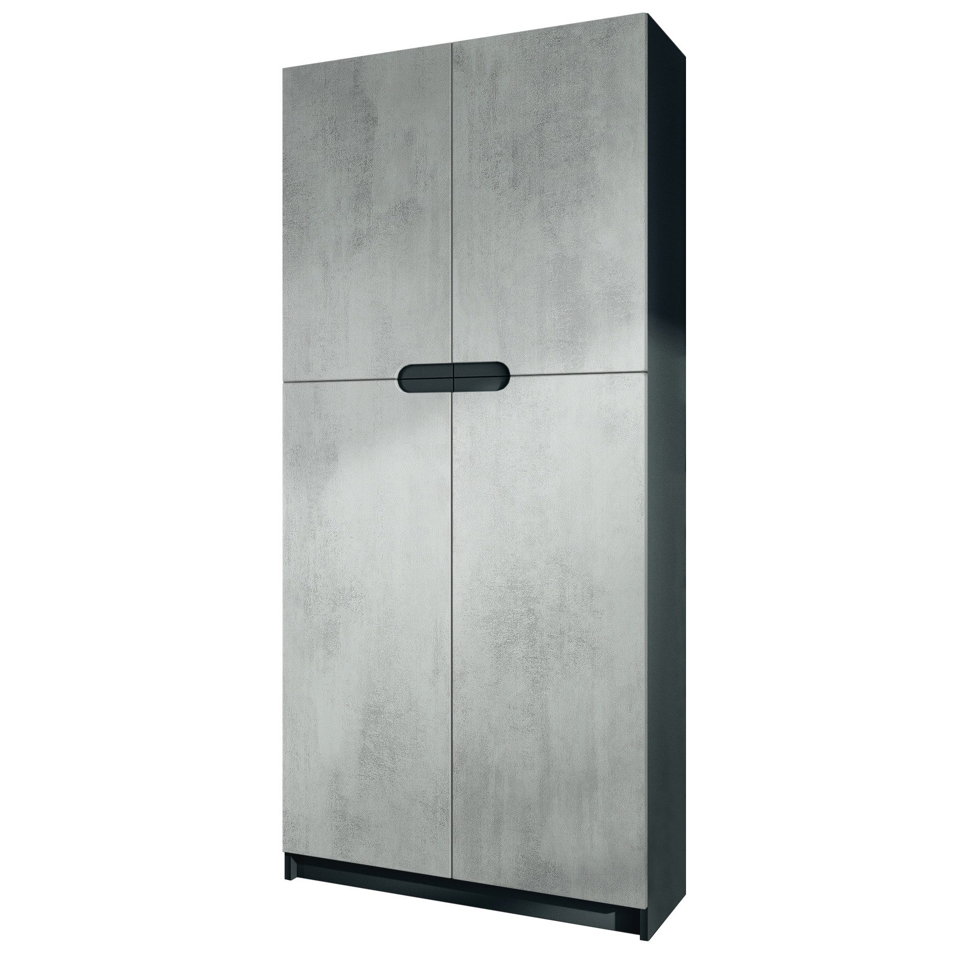 Vladon Aktenschrank Logan (Aktenschrank, mit 5 Fächern und 4 Türen) Schwarz matt/Beton Oxid Optik (82 x 185 x 37 cm)