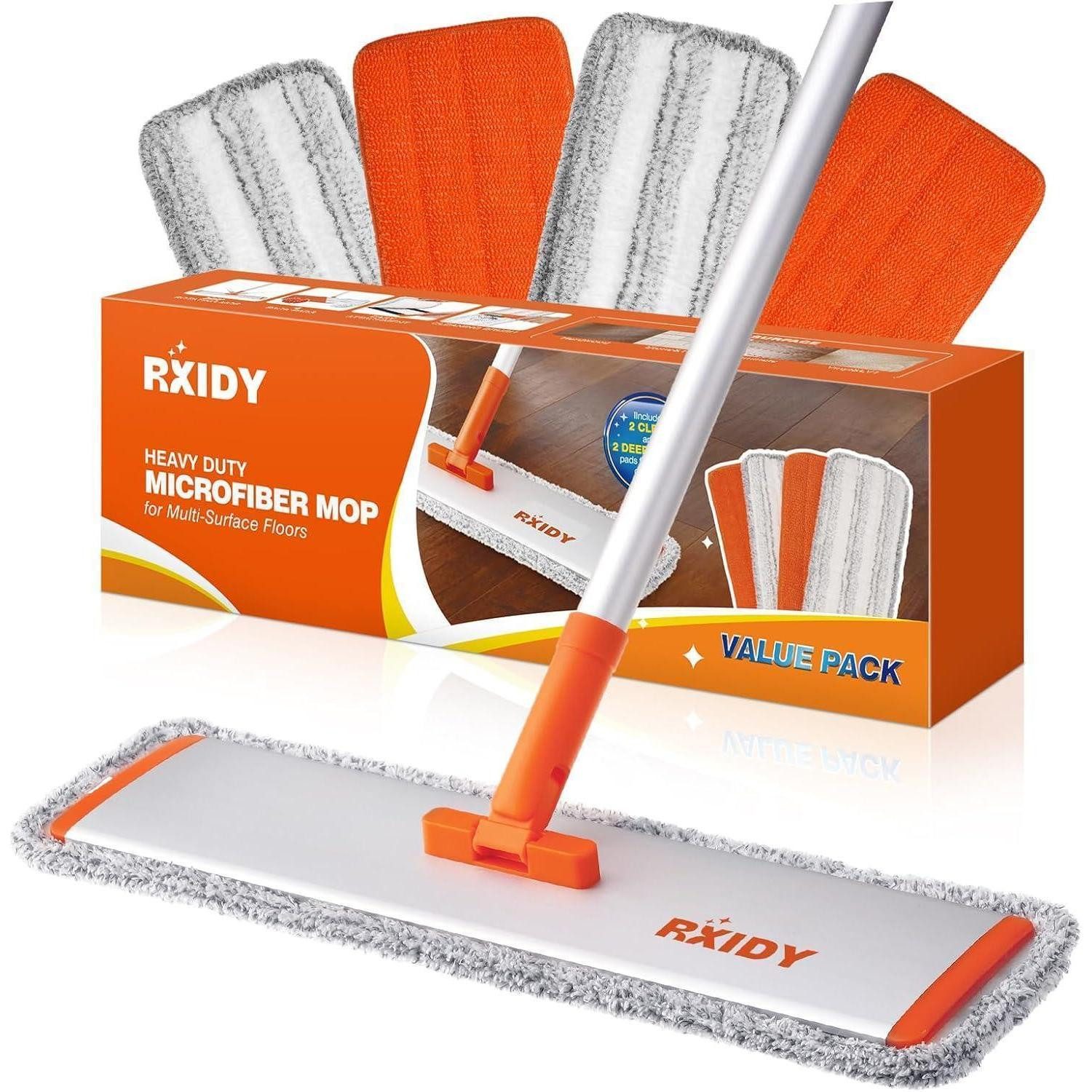 LuxusKollektion Wischmopp-Set Bodenwischer Wischer 45CM Großer Wischmopp 4 Wisch Pads Fensterschaber