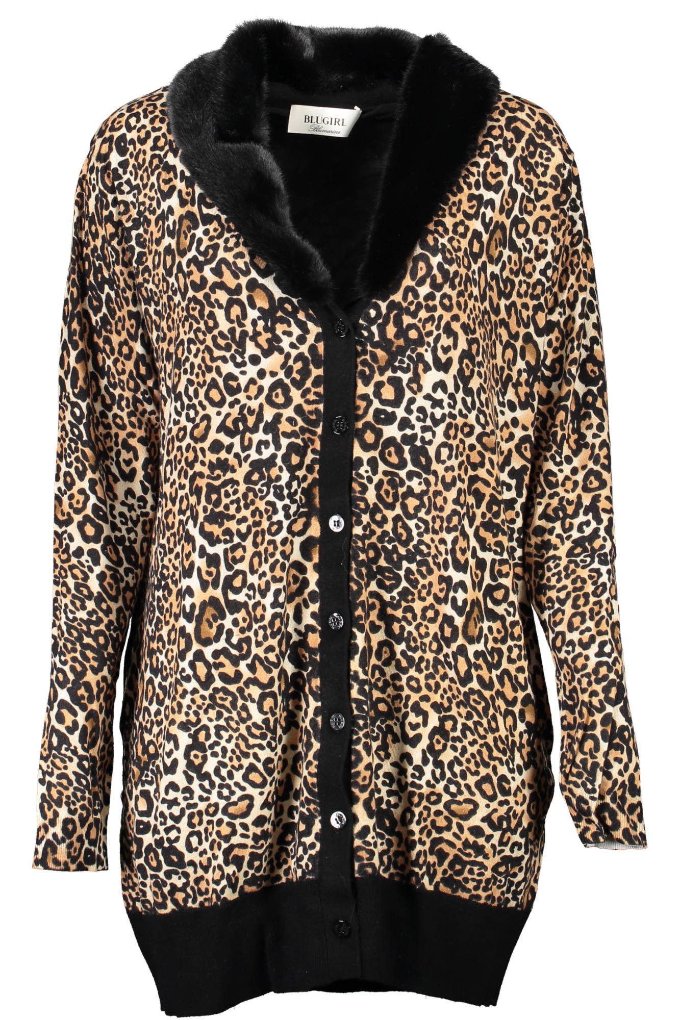 Blugirl Strickpullover Elegante Damen Strickjacke Schwarz mit Abnehmbarem Kunstfellkragen