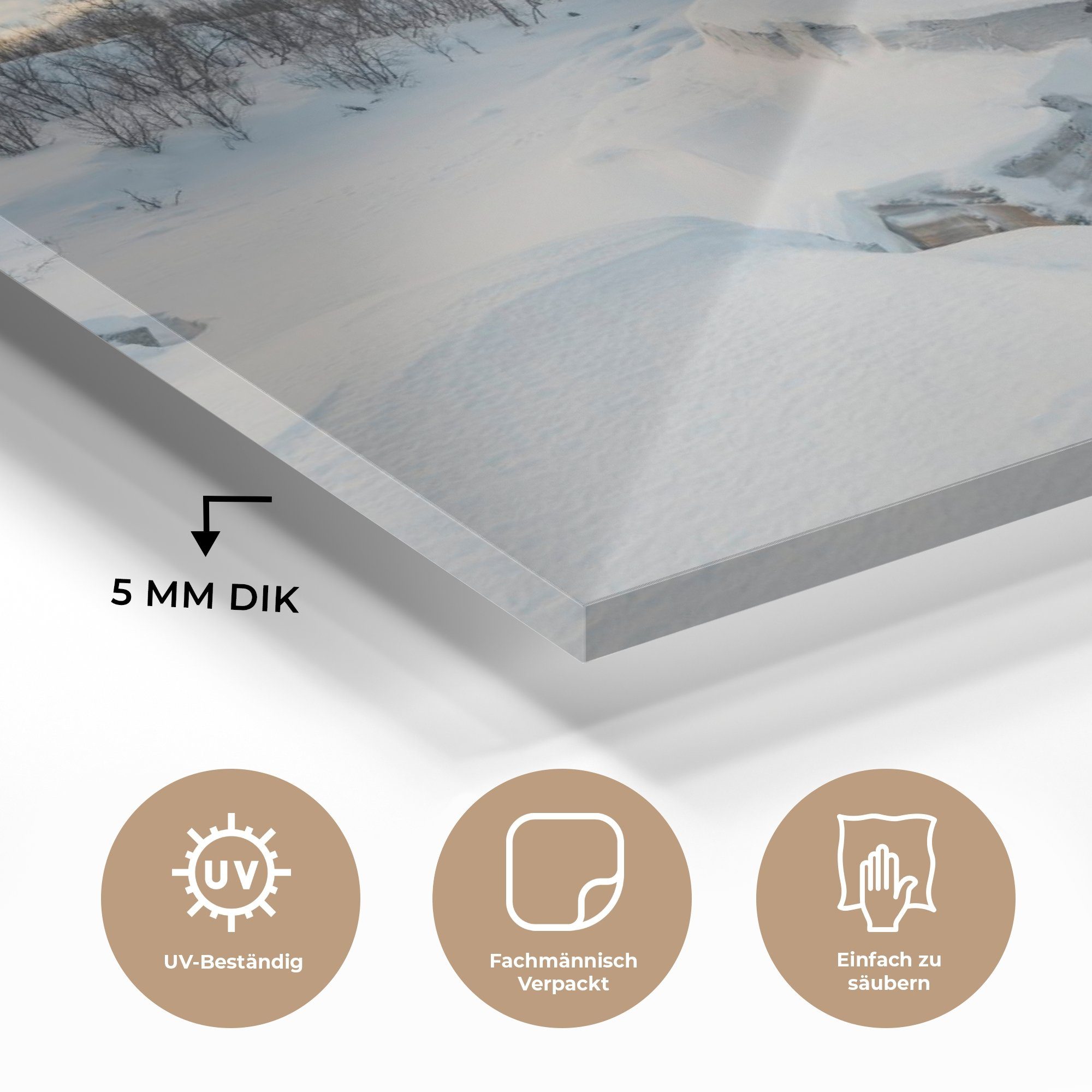 Wohnzimmer verschneite in MuchoWow Abisko-Nationalpark Acrylglasbild im Schweden, Schlafzimmer Acrylglasbilder & Die Landschaft St), (1