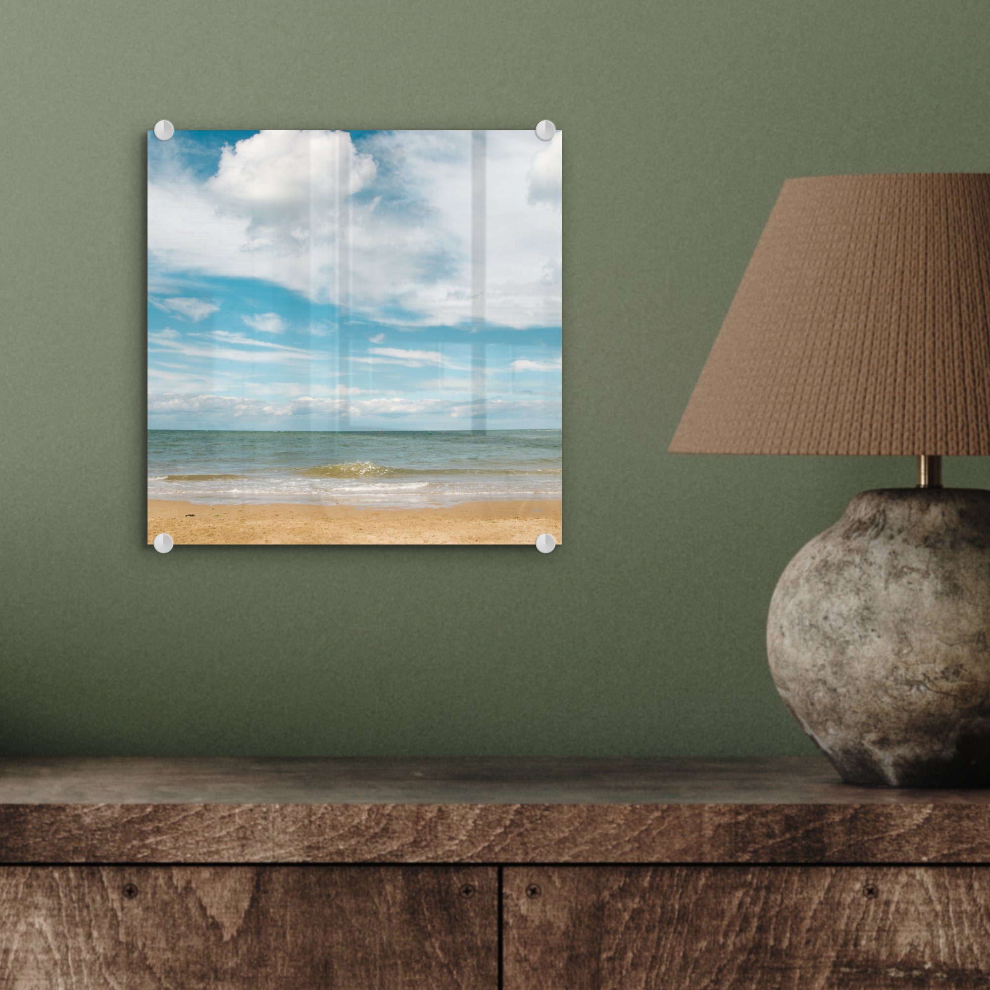 auf Glasbilder Foto Wanddekoration - - Wolken, Sommer Wandbild MuchoWow auf Bilder Strand Acrylglasbild St), (1 Glas - - Glas -