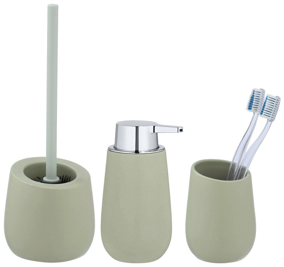 WENKO Badaccessoire-Set Badi, Set, 3 tlg., aus hochwertiger Keramik,  Smarter Zahnputzbecher zur hygienischen Aufbewahrung der Zahnputzutensilien | Bad-Accessoires Sets