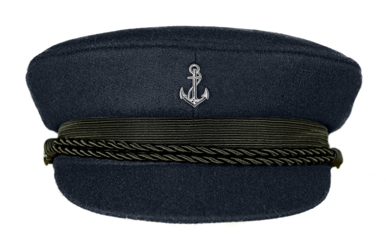 MADSea Schiebermütze Elbsegler mit Motivpin Anker silber maritime Kapitänsmütze mit Krone, Zierband und Kordel