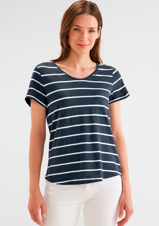 STREET T-Shirt Look Kurzarm einen und V-Ausschnitt, mit verlängertes abgerundetem Rückenteil lässigen für ONE