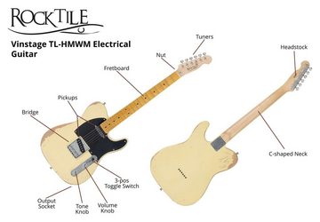 Rocktile E-Gitarre Vinstage TL-HMWM Vintage White - Relic-Gitarre in Aged-Style, 2x Single Coil Pickup