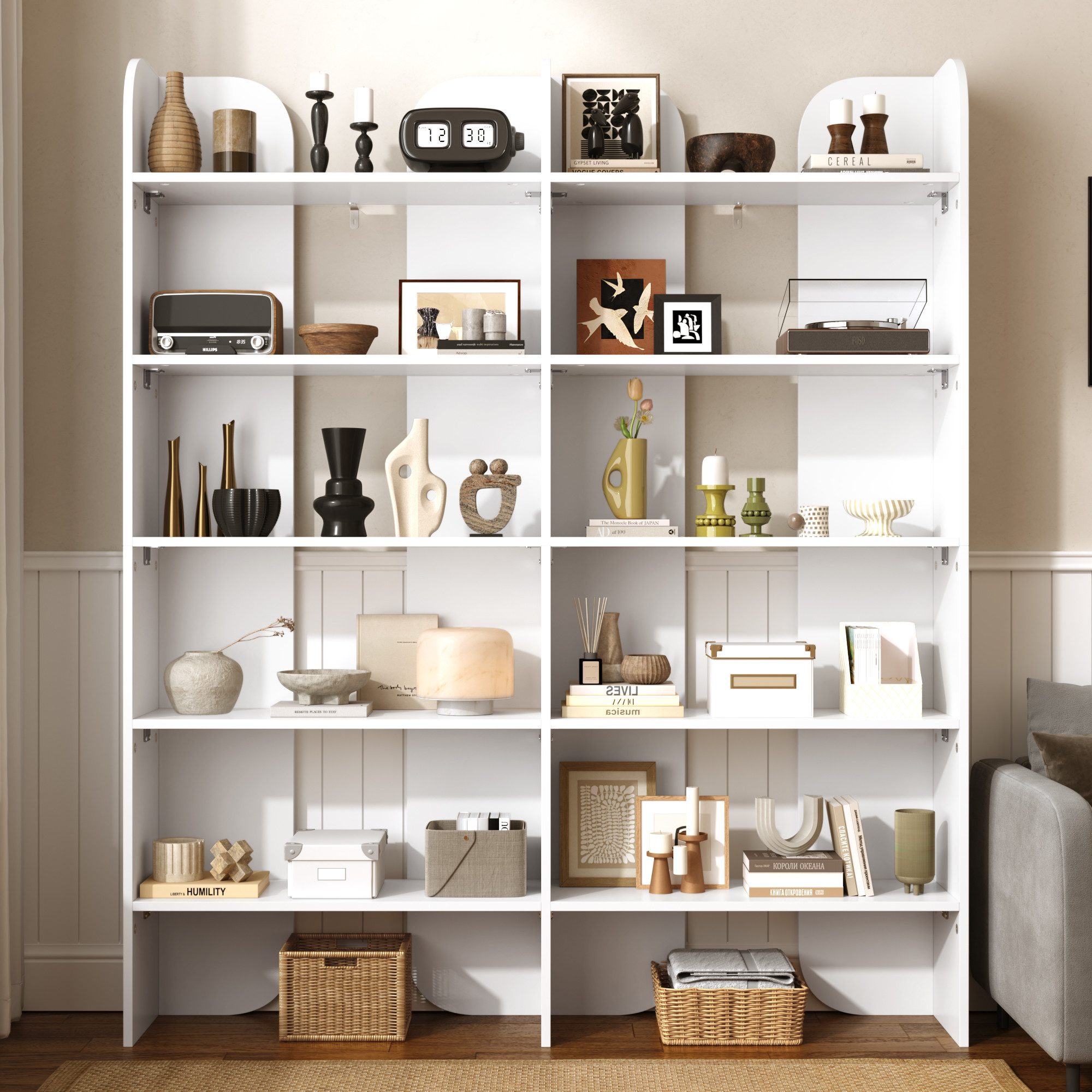 Flieks Bücherregal Standregal Büroregal, 12 offene Fächern, B135/H160/T25 cm 1-tlg., Bücherschrank mit 12 Ebenen Ablageregal Weiß, Anti-Kipp-Vorrichtung