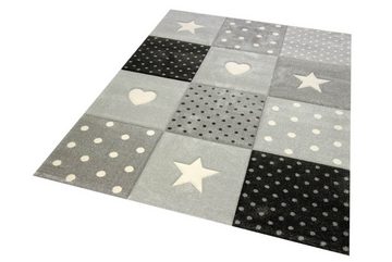 Kinderteppich Kinderzimmer Teppich Spiel & Baby Teppich Herz Stern Punkte Design creme schwarz grau, Teppich-Traum, rechteckig, Höhe: 13 mm
