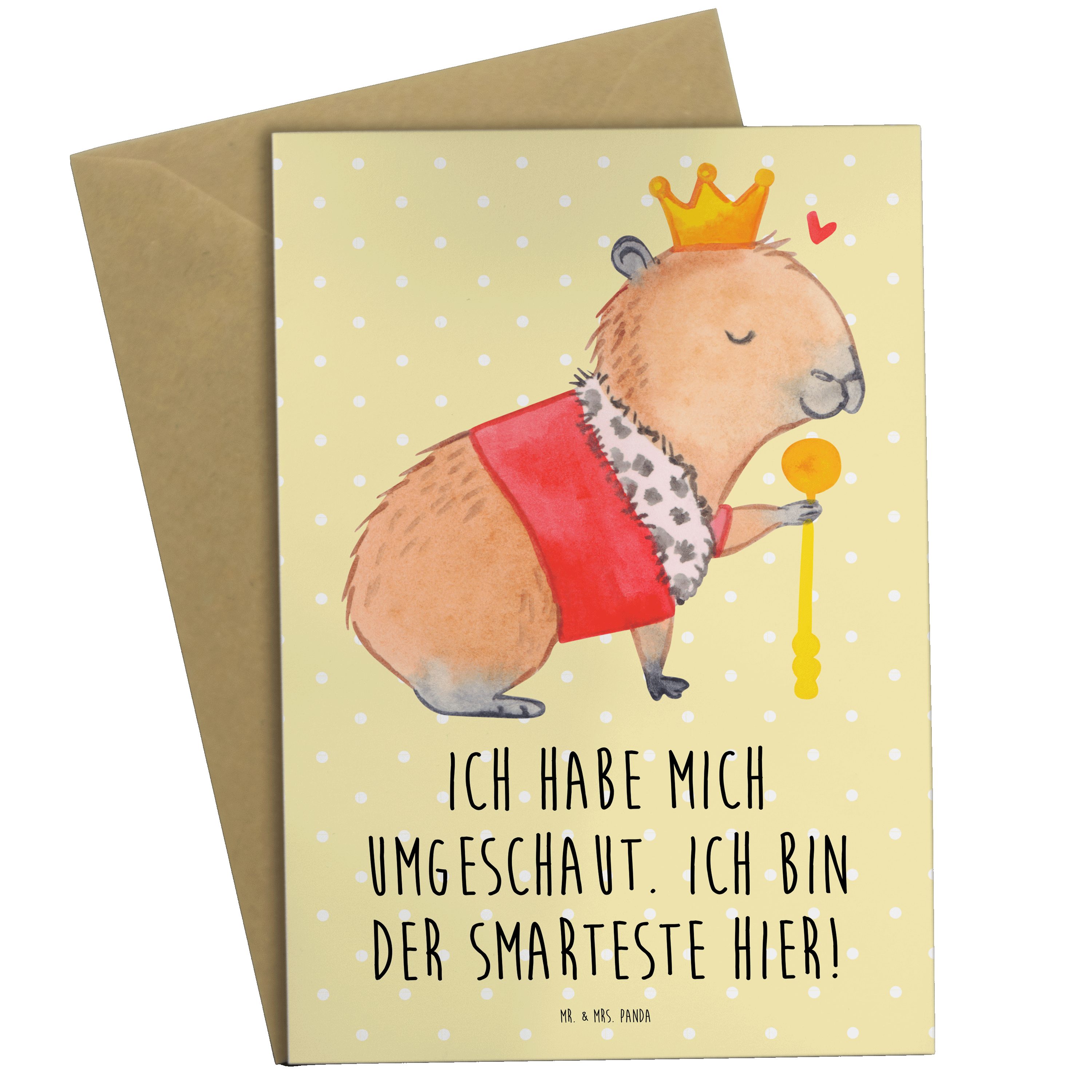 Mr. & Mrs. Panda Grußkarte Capybara König - Gelb Pastell - Geschenk, Hochzeitskarte, Tiermotive