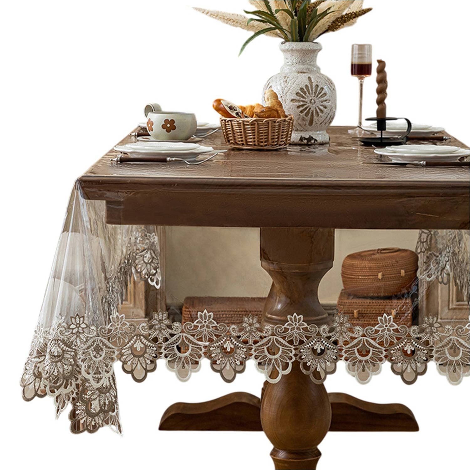 Refttenw Tischdecke Wasserdichte Tischdecke,Spitze Transparente Tischabdeckung,Ölbeständig