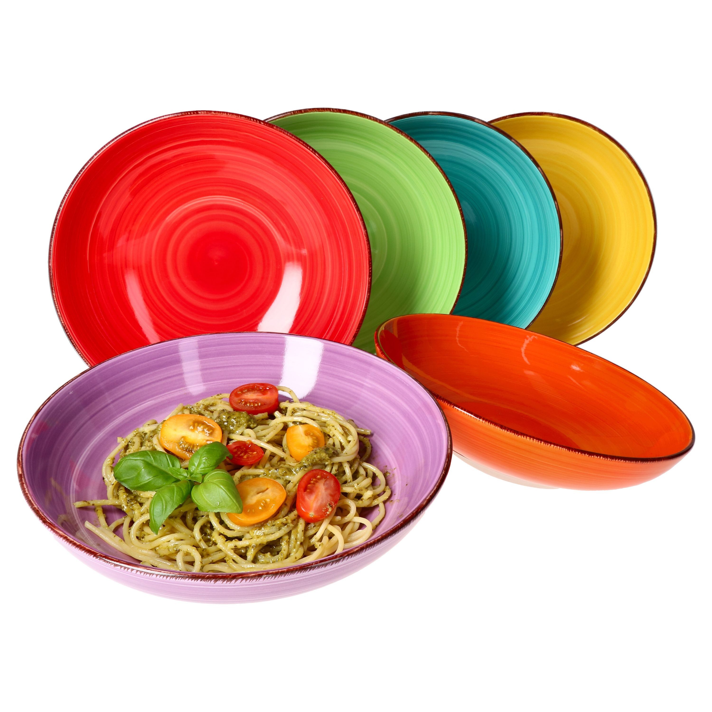 MamboCat Pastateller 6er Set Spaghettiteller Uni bunt