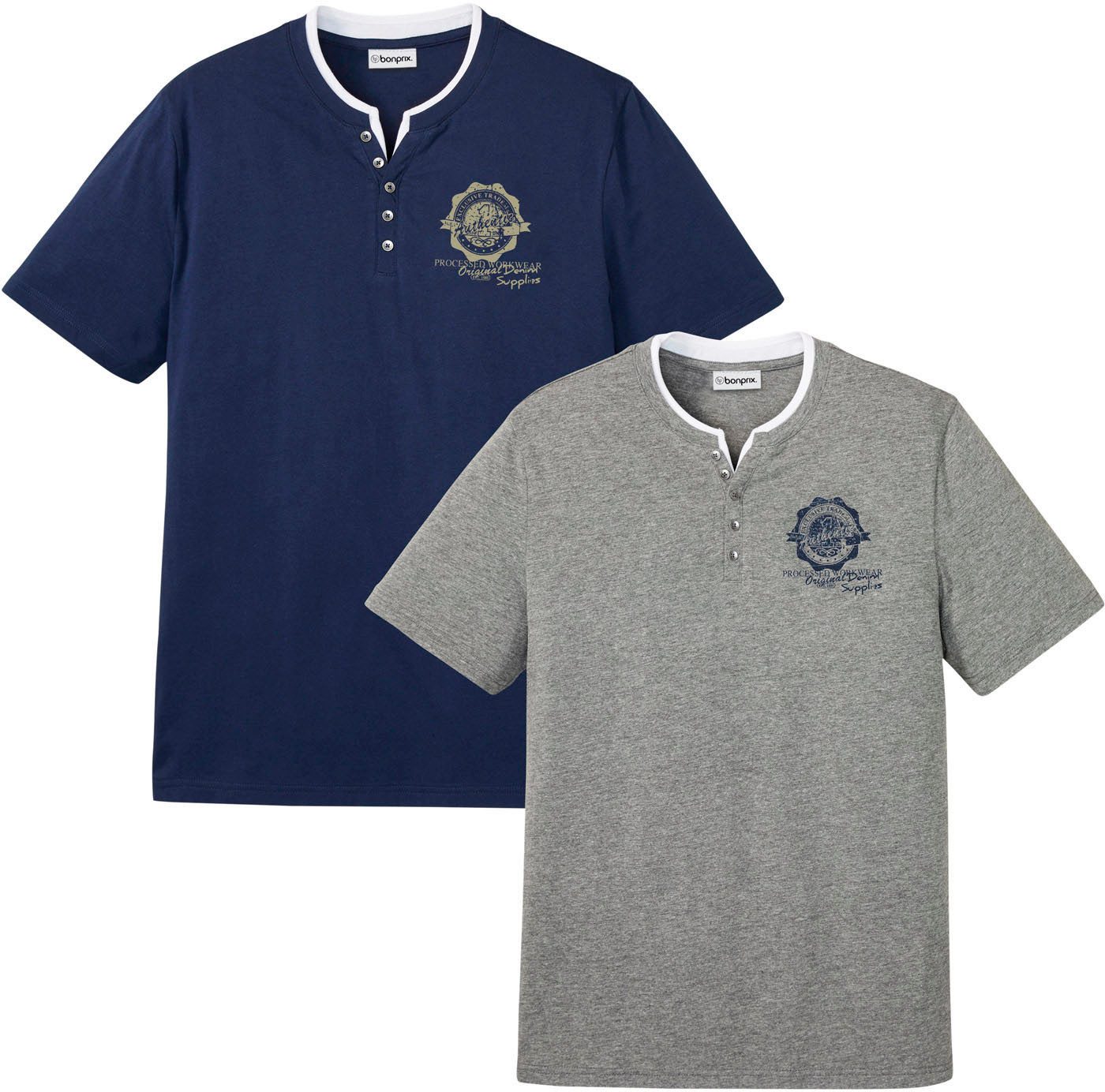 bonprix Henleyshirt (Packung, 2-tlg) Regular Fit, im Lagenlook, aus Baumwolle, Casual Stil