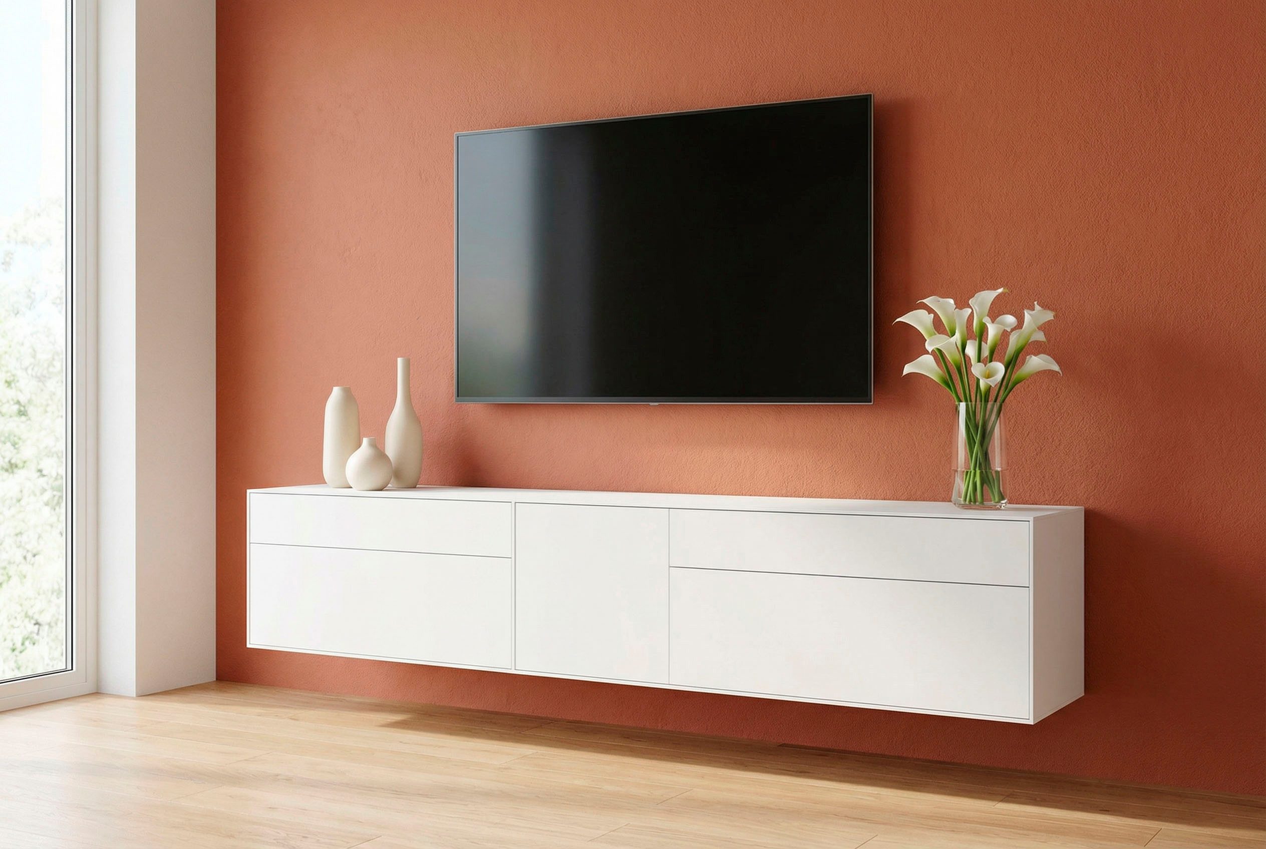LeGer Home by Lena Gercke Lowboard Essentials, TV-Board, TV-Kommode, TV-Schrank, TV-Möbel (2 St), Breite: 277 cm, UV lackiert, Push-to-open-Funktion