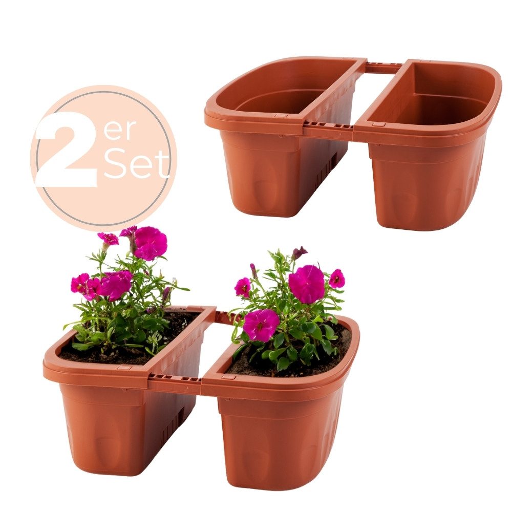 Blumenkasten 2x Blumen Kasten Beidseitig Dopple Balkon Geländer Halterung Teracotta