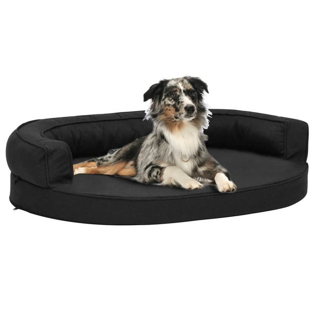 vidaXL Hundematratze Hundematratze Ergonomisch 75×53 cm Leinenoptik Schwarz