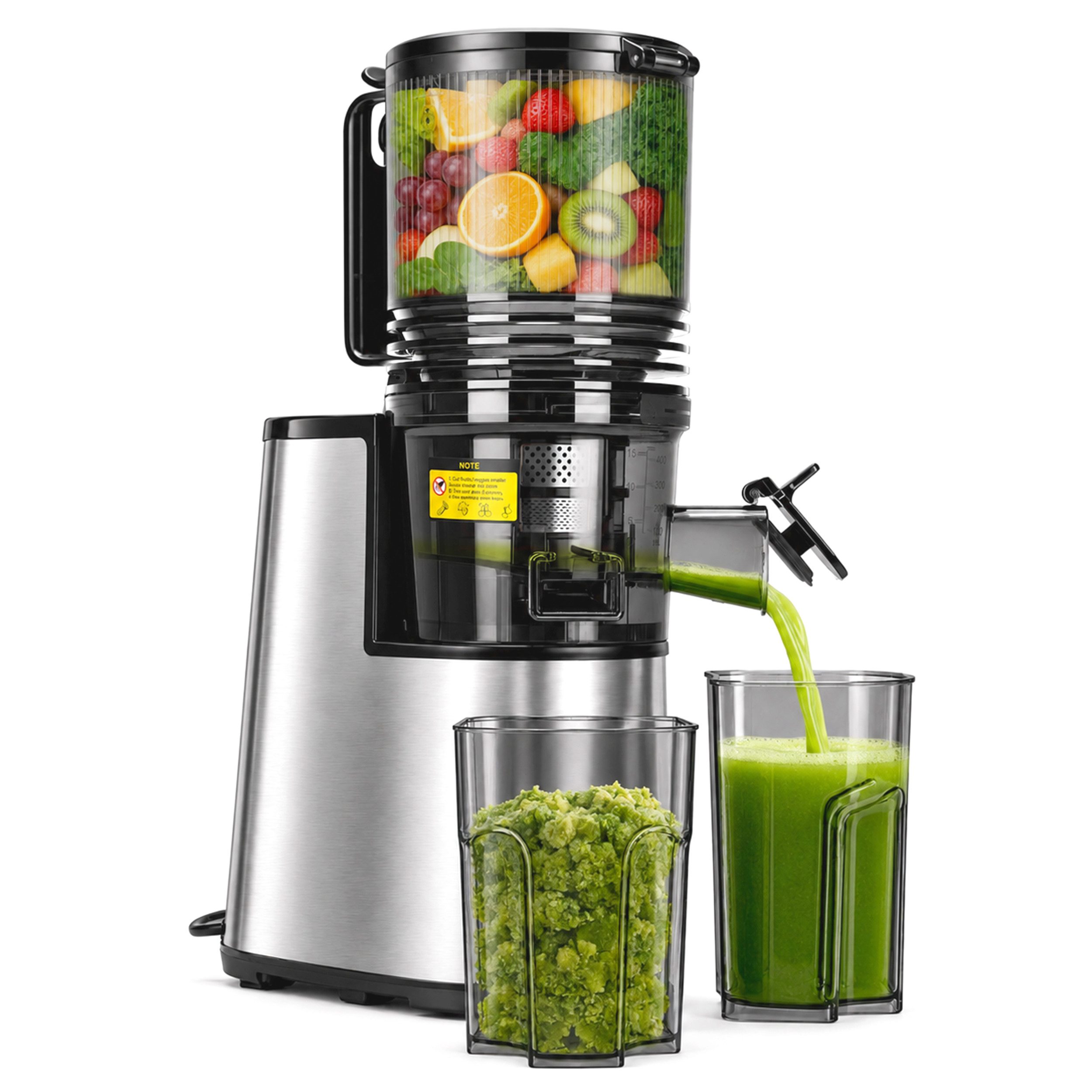 Vankel Slow Juicer Kaltpress-Entsafter mit 145-mm-Öffnung für Obst und Gemüse, 250 W, Mehrschichtfilter, Rückwärtslauf und leicht zu reinigende Teile