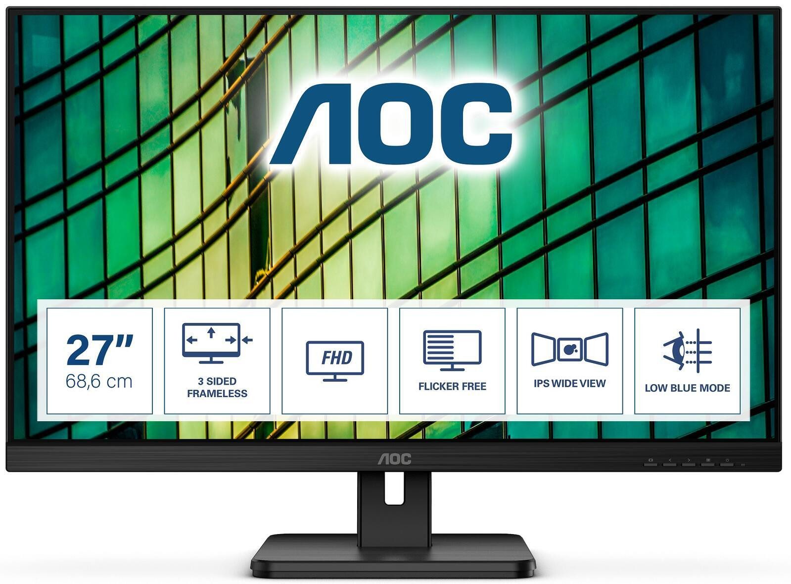 AOC AOC 27E2QAE LCD-Monitor (1.920 x 1.080 Pixel (16:9), 4 ms Reaktionszeit, 75 Hz, IPS Panel)