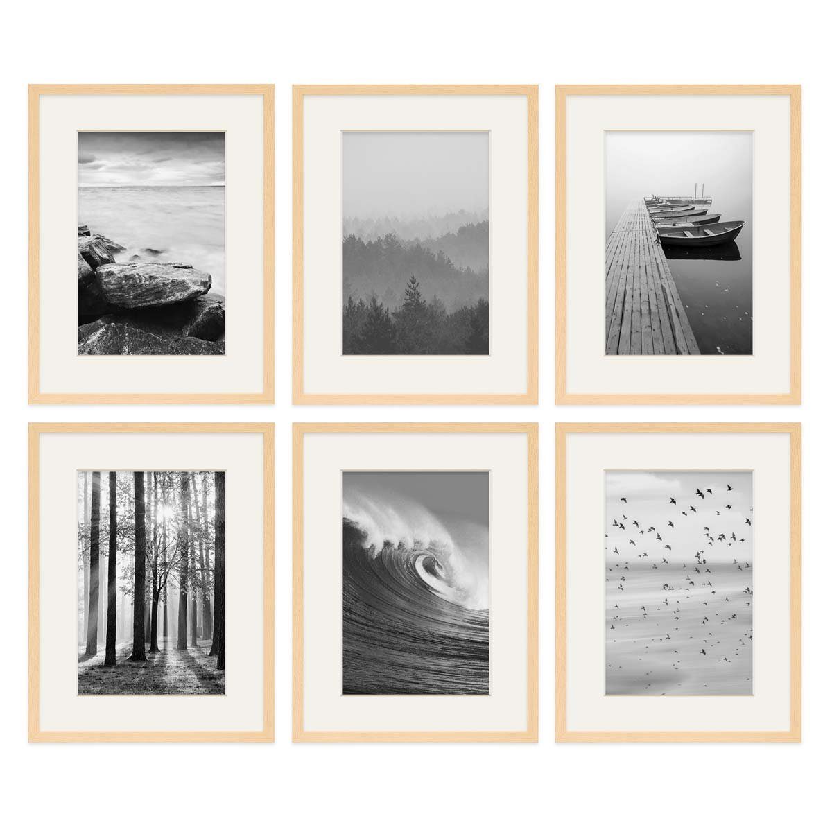 PHOTOLINI Bilderrahmen 6er Set 30x40 cm Modern Schmal mit Passepartout