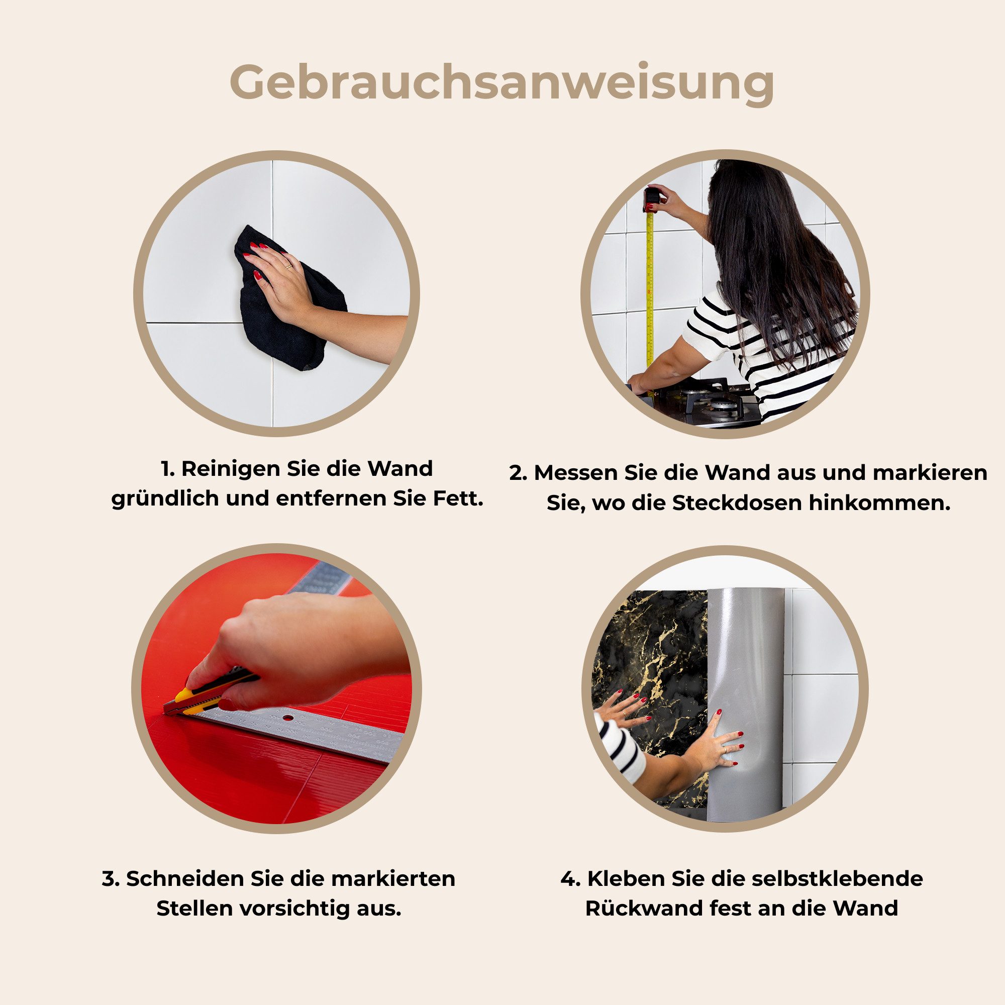 KitchenYeah Küchenrückwand selbstklebend Marmor - Schwarz - Goldstruktur, (1-tlg), Spritzschutz, Küche, Rückwand, Küchenwand, Küchenfront, 80x60 cm