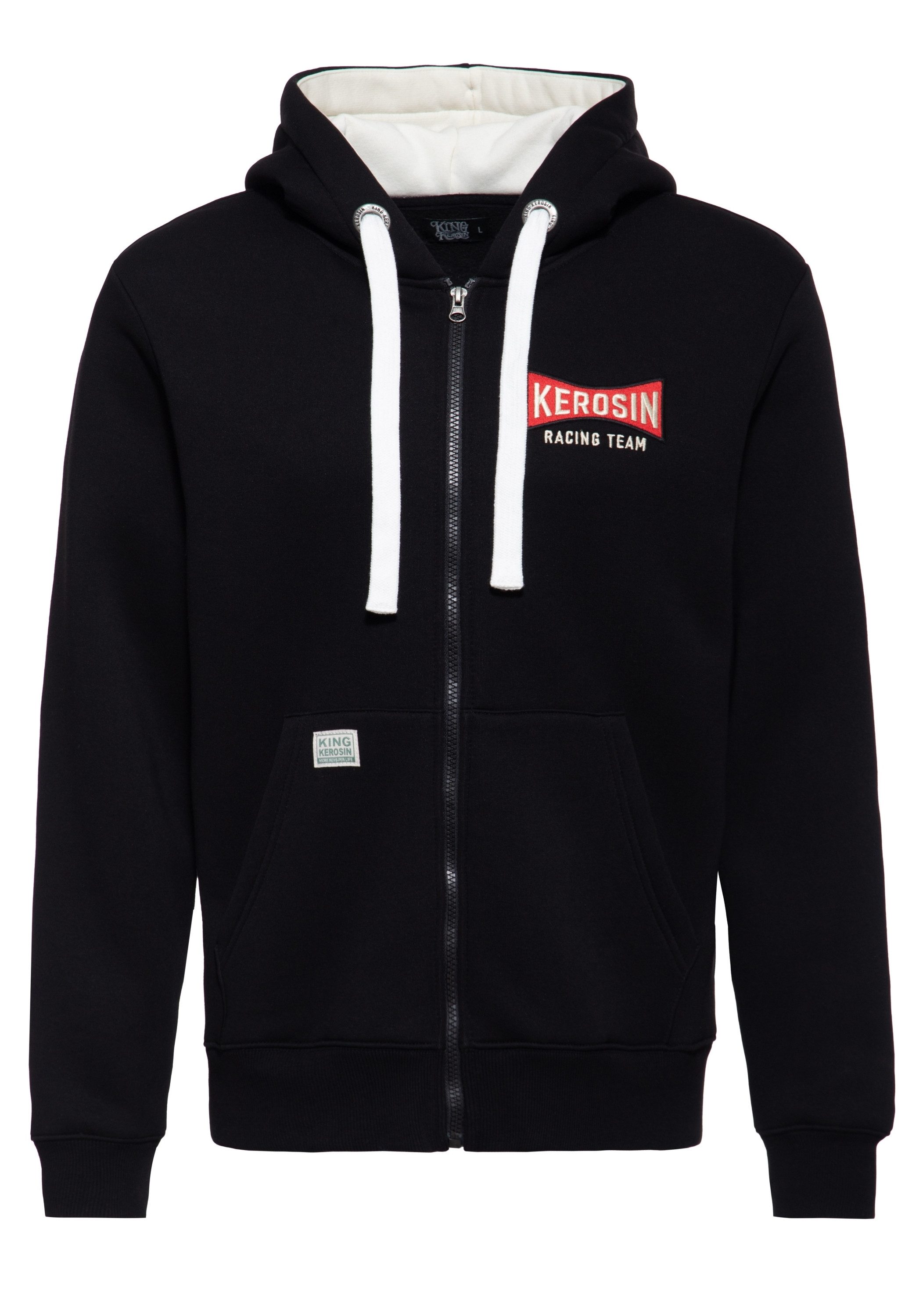 KingKerosin Kapuzensweatjacke Kerosin Racing Team Großer Rückenprint mit Zündkerze und gesticktes Brustemblem