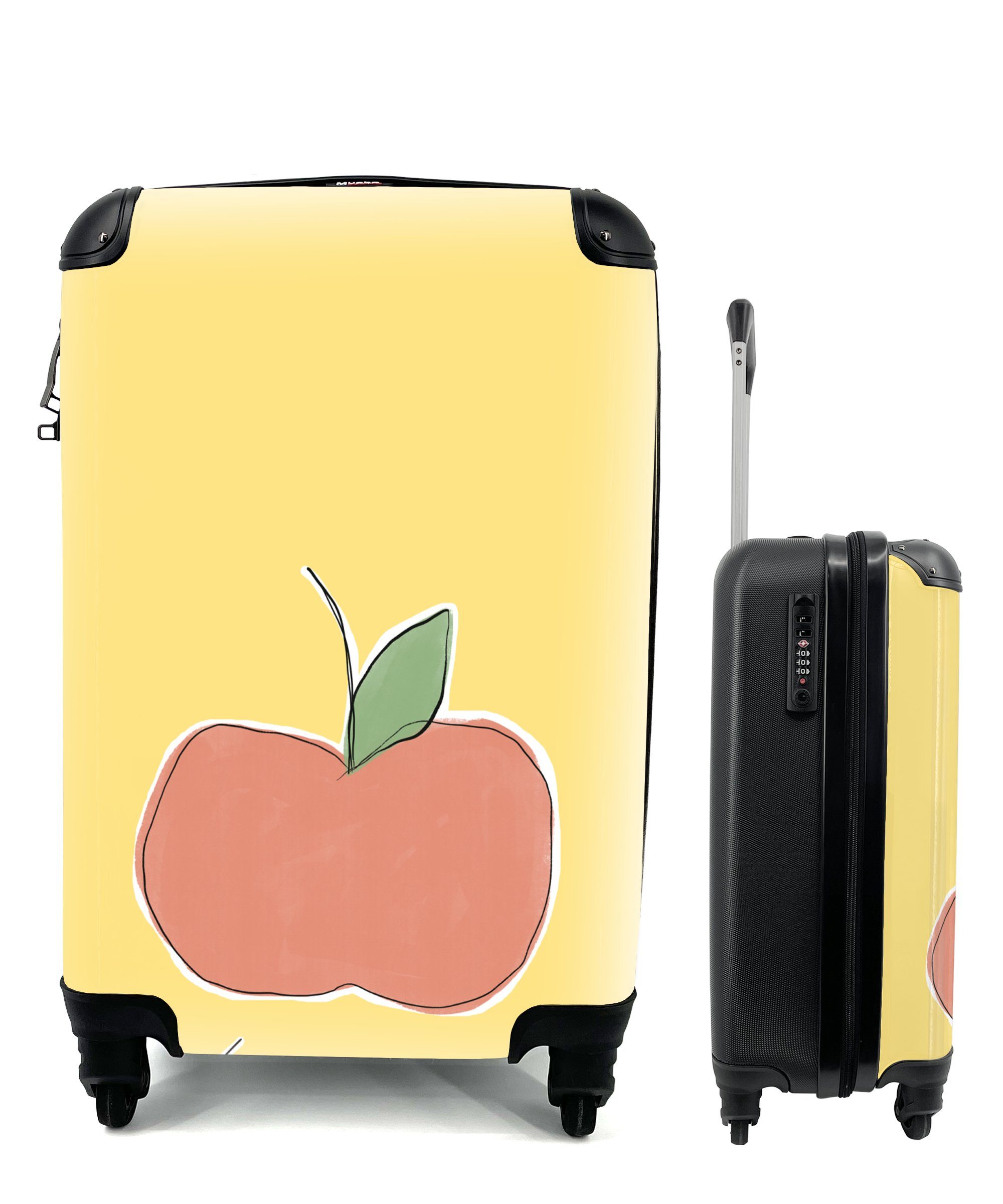 MuchoWow Handgepäckkoffer Apfel - Obst - Text, 4 Rollen, Reisetasche mit rollen, Handgepäck für Ferien, Trolley, Reisekoffer