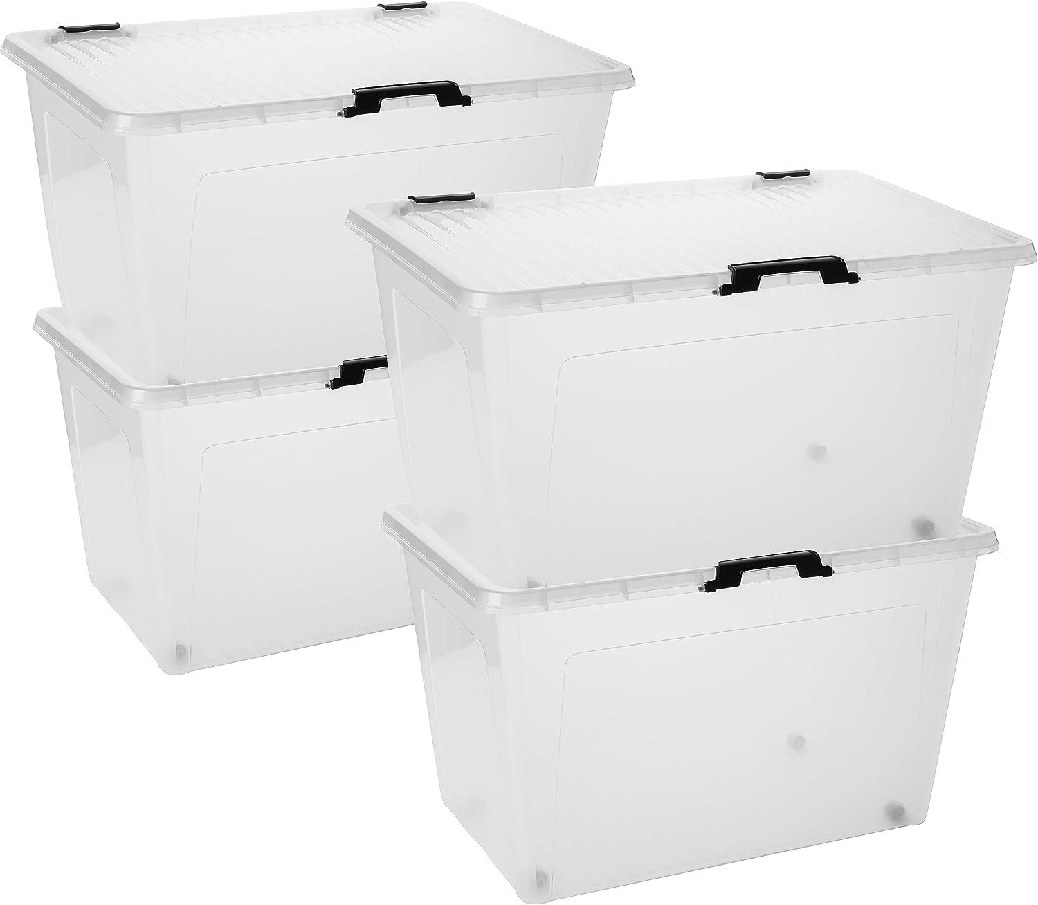 Centi Aufbewahrungsbox Stapelbar Plastikbox mit Deckel, Kistenbox mit Deckel und Griffen (Set, 4 St., 54L x 39B x 35H cm 50L), Aufbewahrungsbox mit Deckel, Made in EU