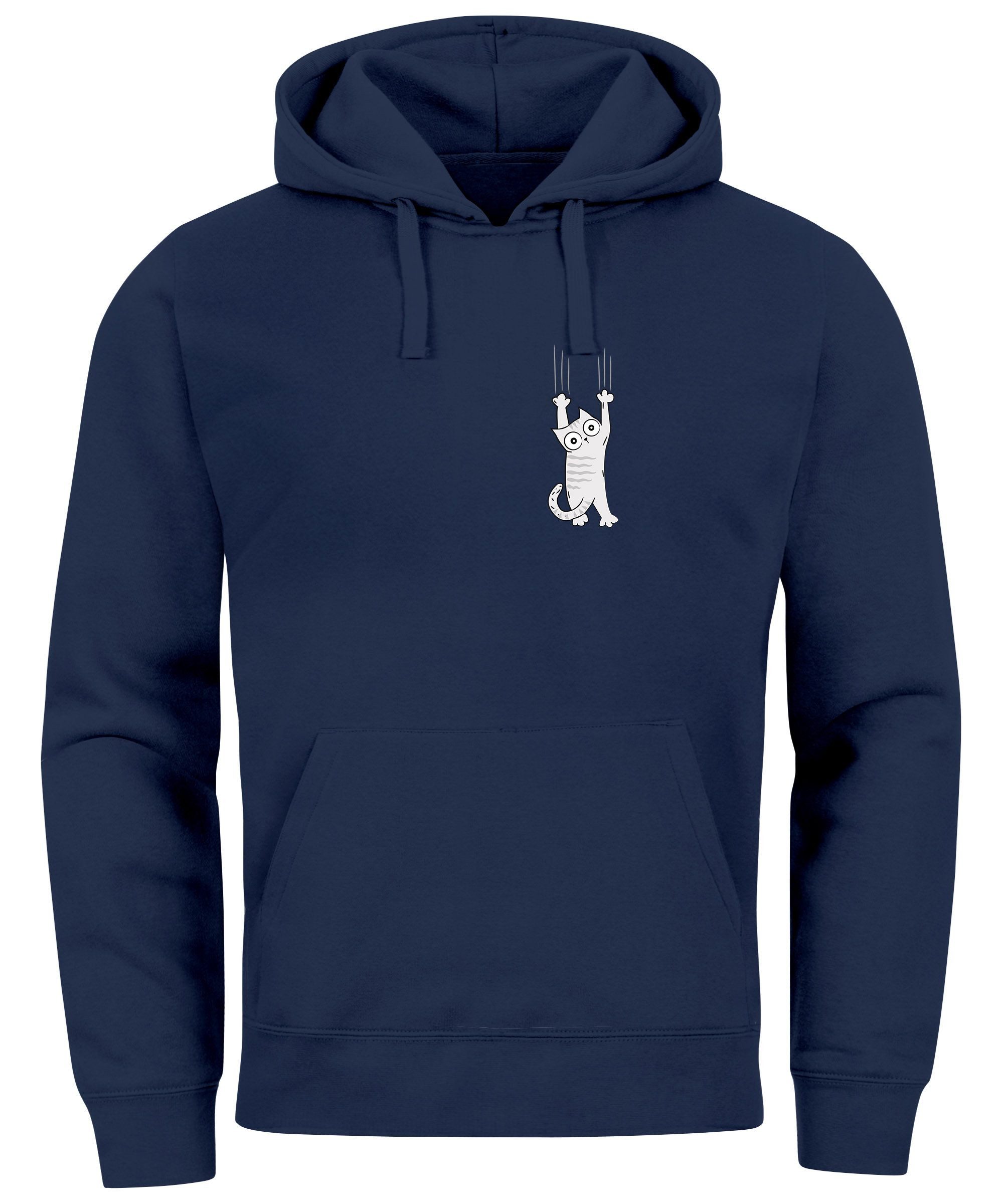 Neverless Hoodie Hoodie Herren Aufdruck Katze Cat Logo lustig Kapuzen-Pullo günstig online kaufen