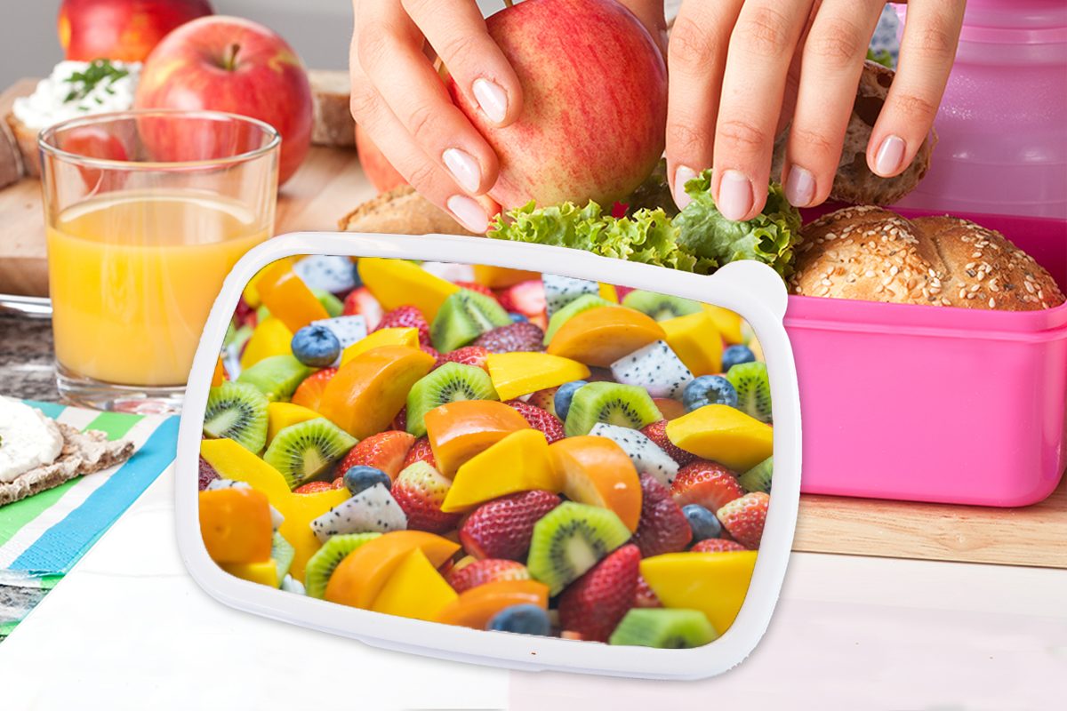 MuchoWow Salat Kunststoff - Kunststoff, - Brotdose Lunchbox Kinder, Snackbox, Brotbox Erwachsene, für Farben, Obst (2-tlg), Mädchen, rosa