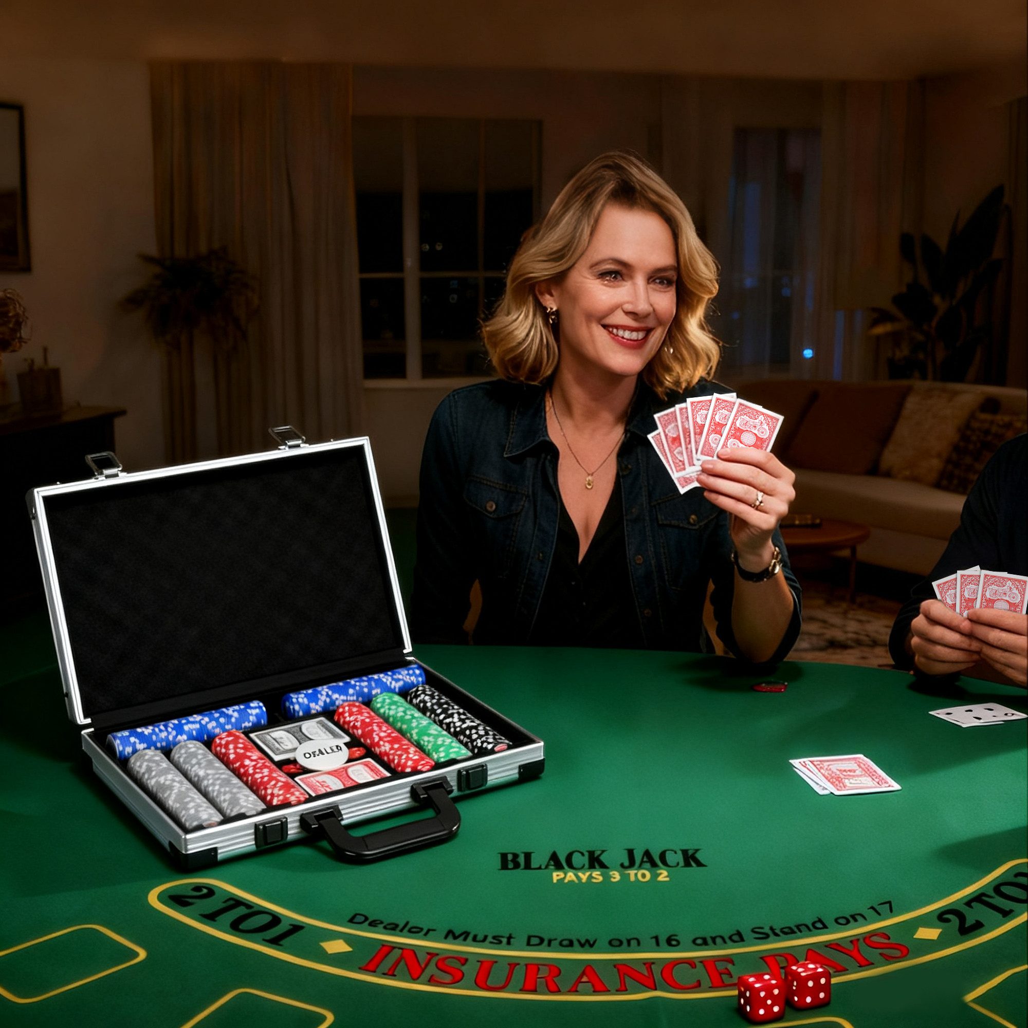 SPORTNOW Spiel Pokerkoffer Pokerset, Innenfächer, Spielmatte, Poker, mit 400 Chips, 11,5 Gramm, 2 Kartendecks, 5 Würfeln, Dealer-Scheibe