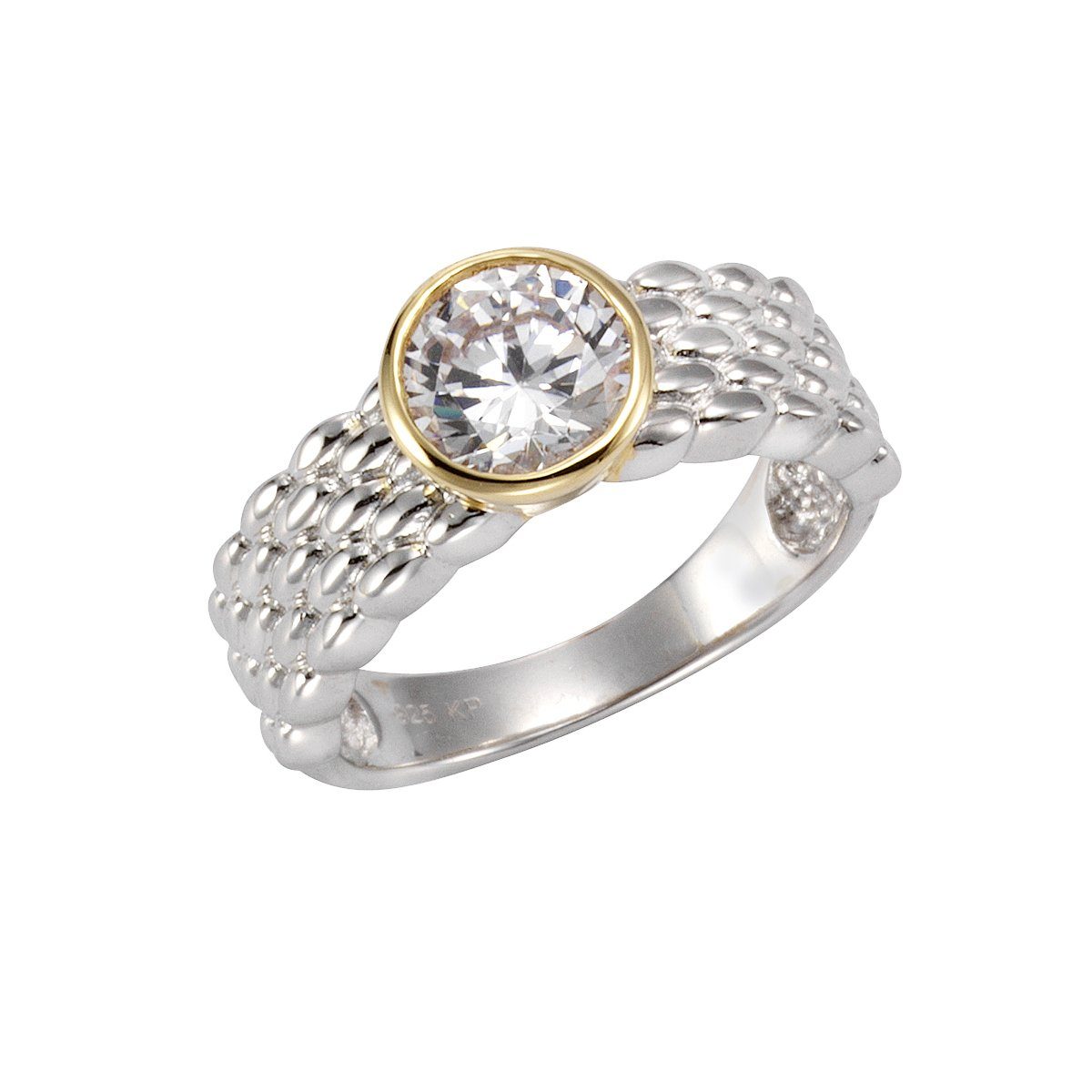 Fingerring 925 Silber zweifarbig Zirkonia weiß