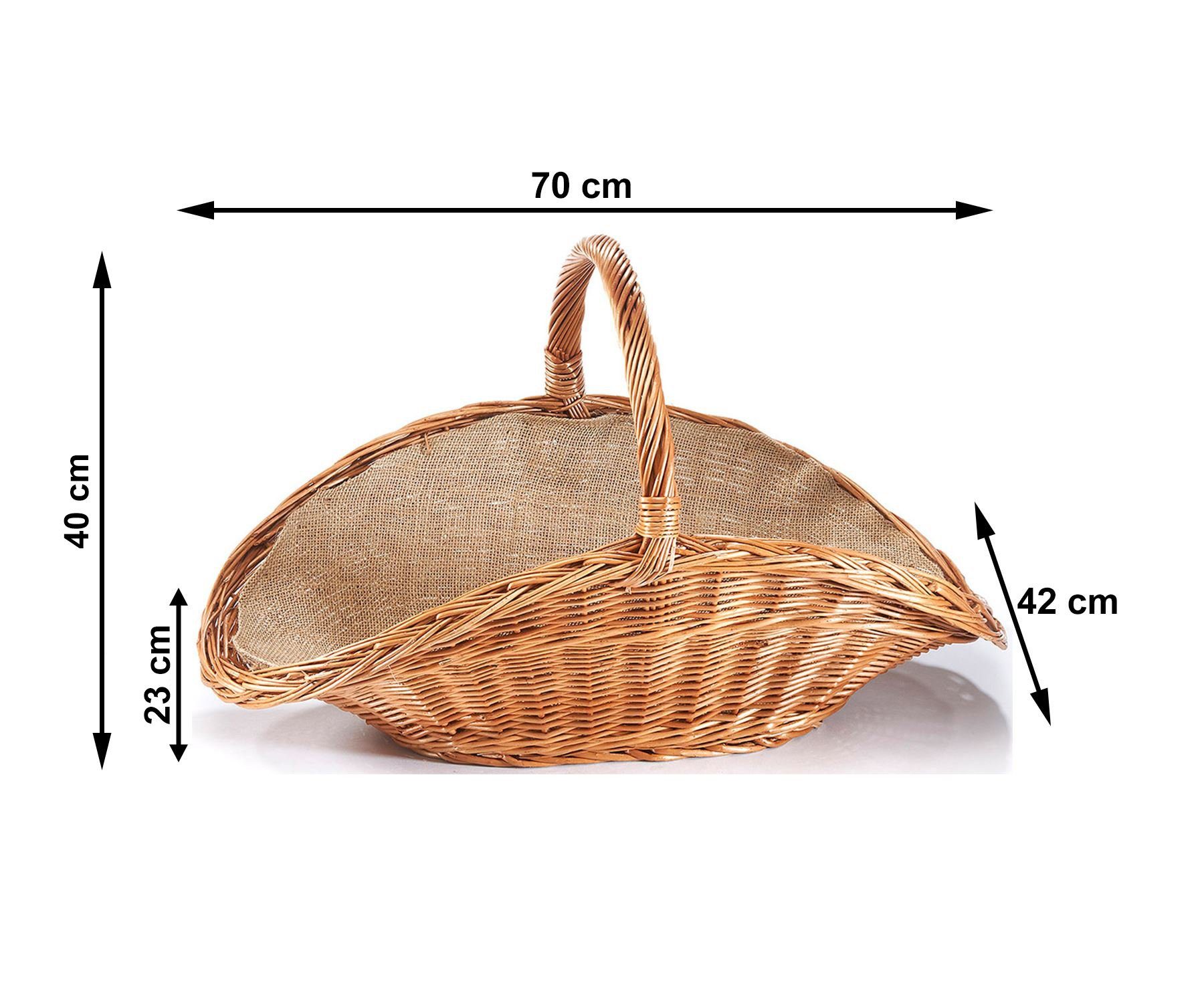 Kobolo Kaminholzkorb Holztrage oval aus gekochter Weide mit Leinen