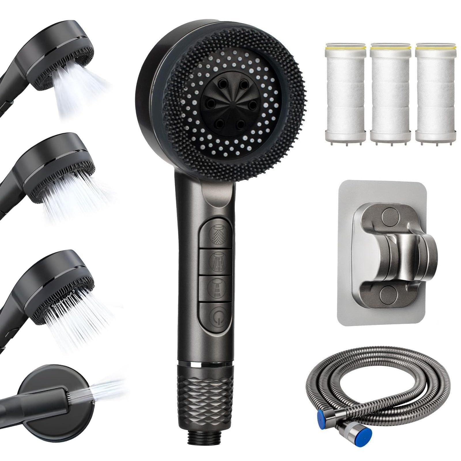 BlingBin Handbrause Duschkopf mit Filter, Hochdruck Handbrause mit 1,5 M Schlauch, (1 Stück, 1-tlg., Wassersparende Duschbrause mit Stoppfunktion), Sparduschkopf mit Antikalk-Funktion für Erhöhten Wasserdruck