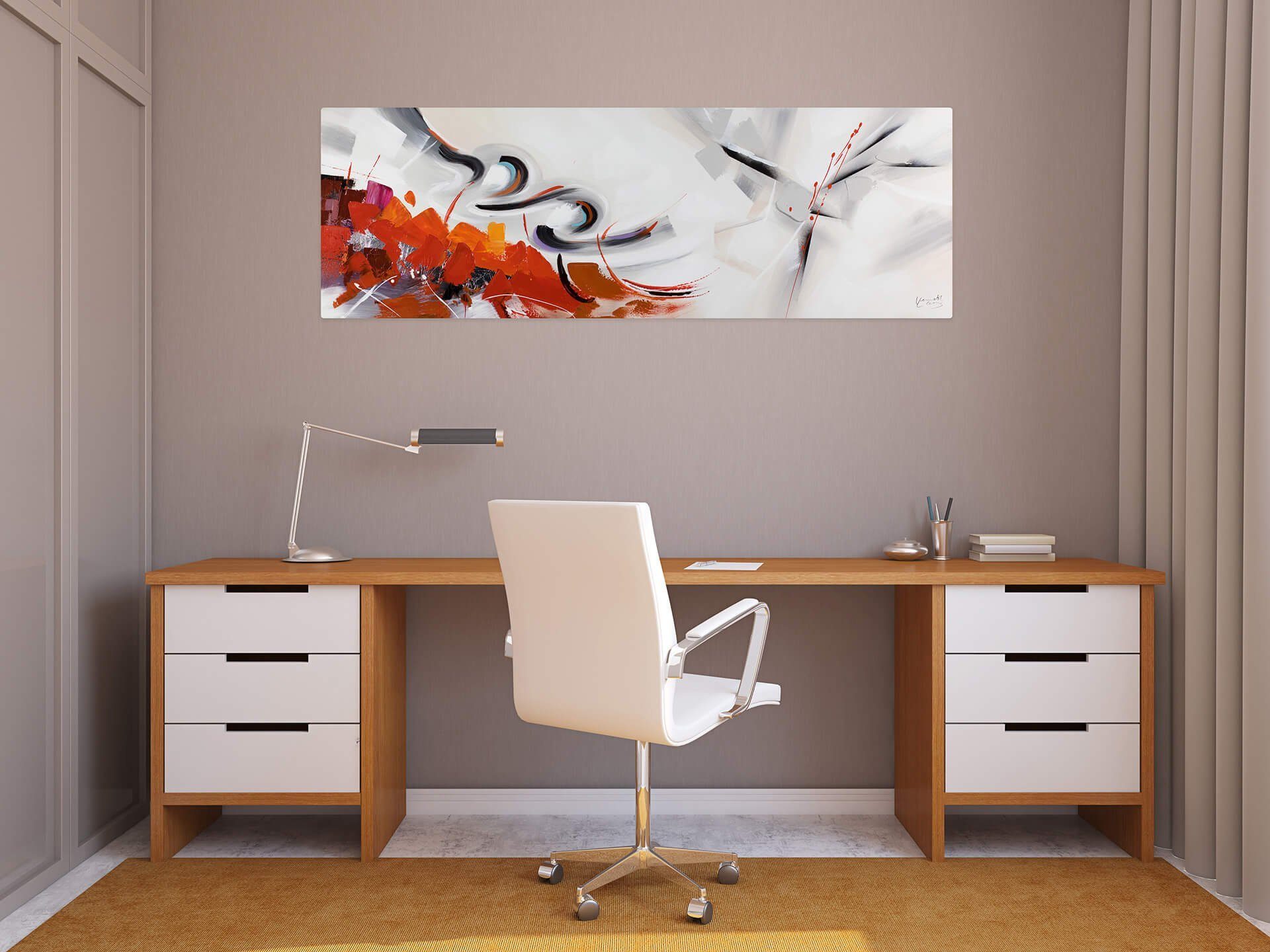 Elegance HANDGEMALT cm, KUNSTLOFT 100% Wohnzimmer 150x50 Leinwandbild Warm Gemälde Wandbild