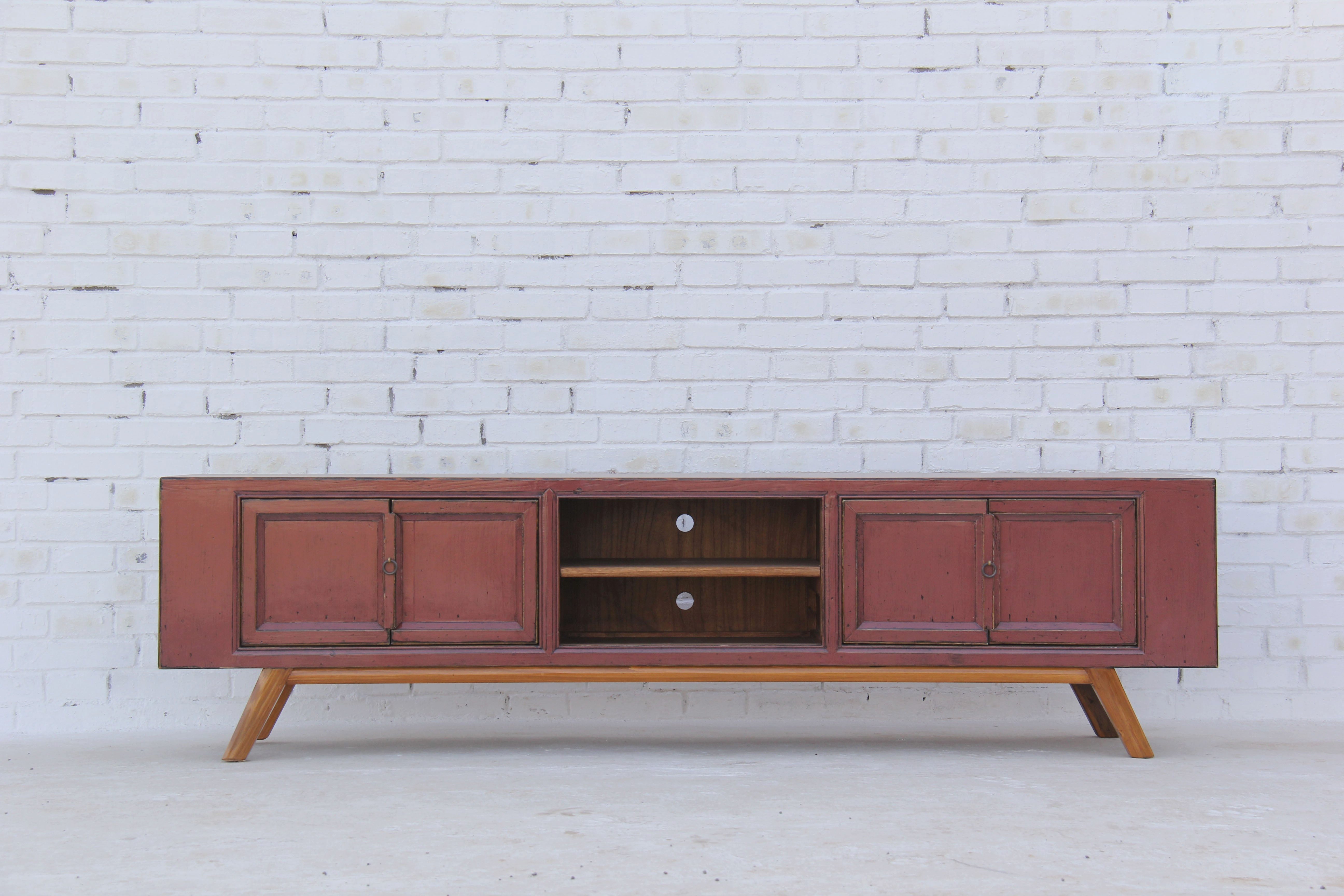 Luxury-Park-Direct Kommode TV Shabby Chic China Lowboard Massivholz Altrosa 200cm